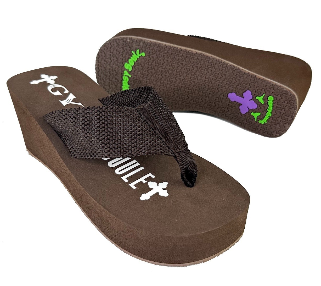 Gypsy Soule 3″ WEDGE Platform Heel Thong Sandals Comfort Sole – Chocolate BROWN