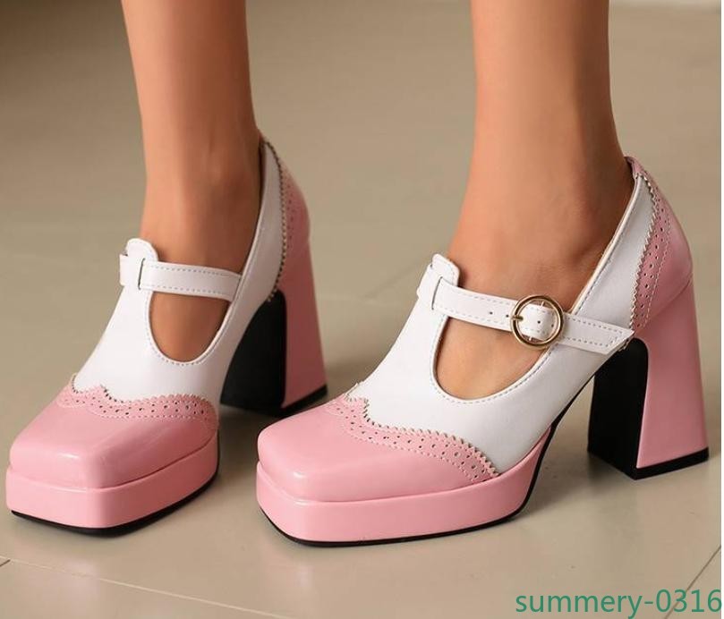 Women’s Faux Leather Color Splice Pumps Casual Ladies Party Club Office OL Shoes