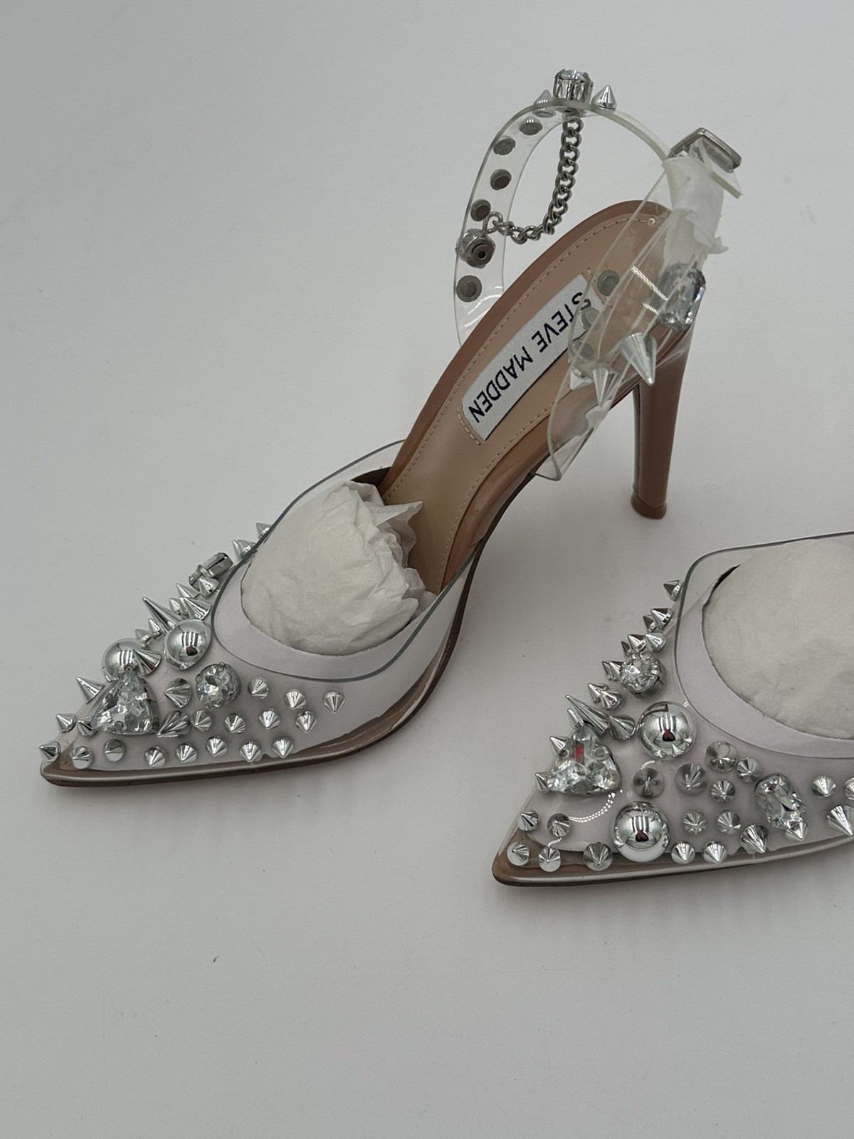 New Steve Madden Aware Clear Spike And Jeweled Heels Womens 5.5