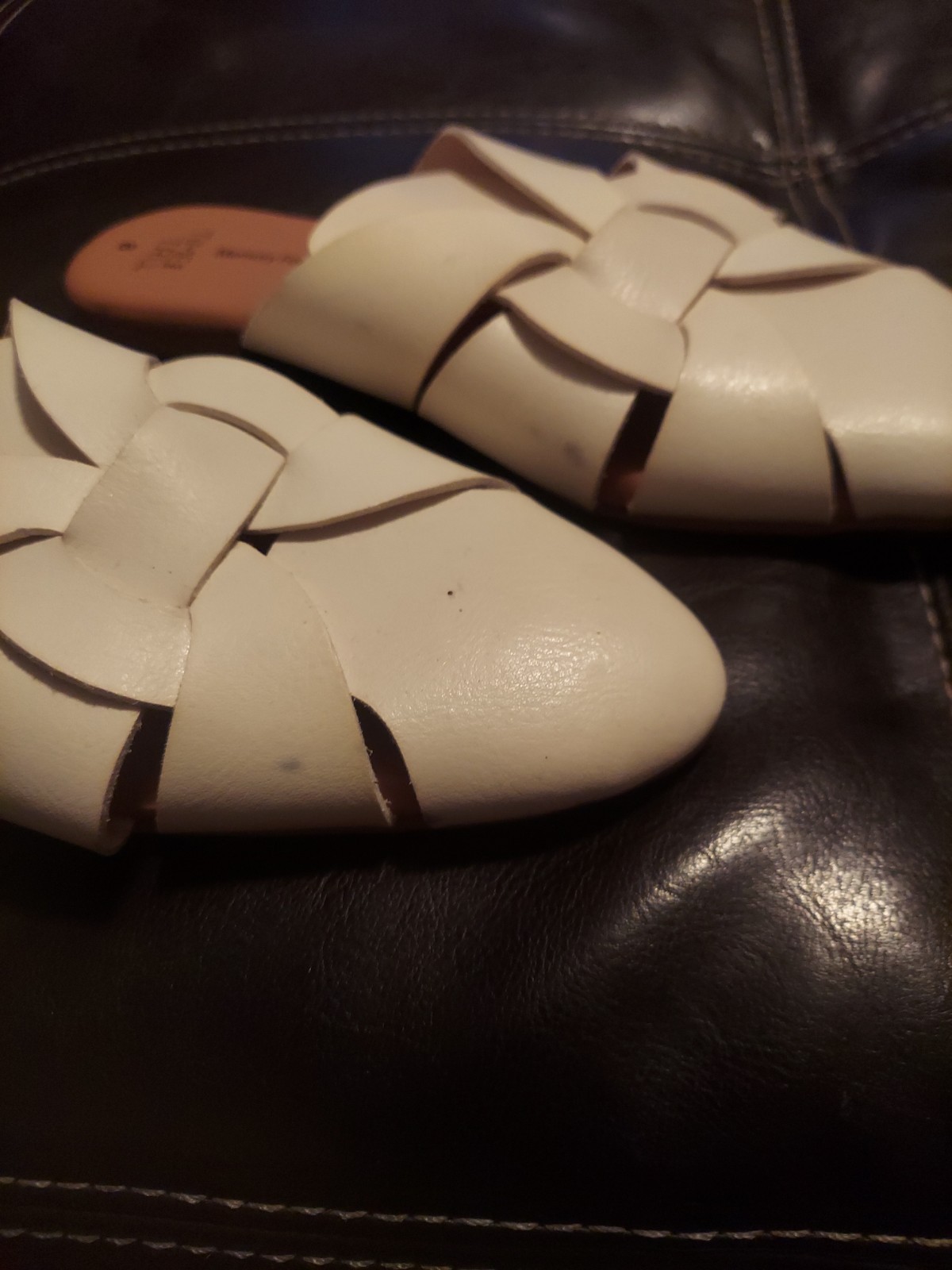 Time and Tru Cream Slide Mules Women Memory Foam Flat Slip On, Sz 8