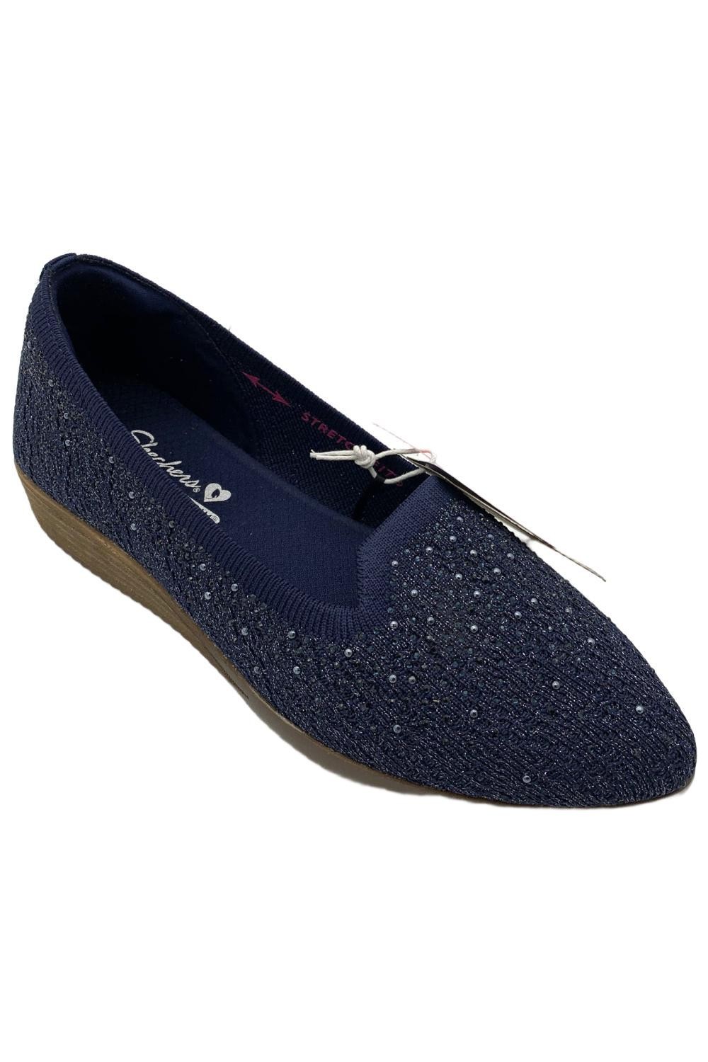 Skechers Women’s Cleo Sawdust Sparkle Knit Skimmers Twinkle Black