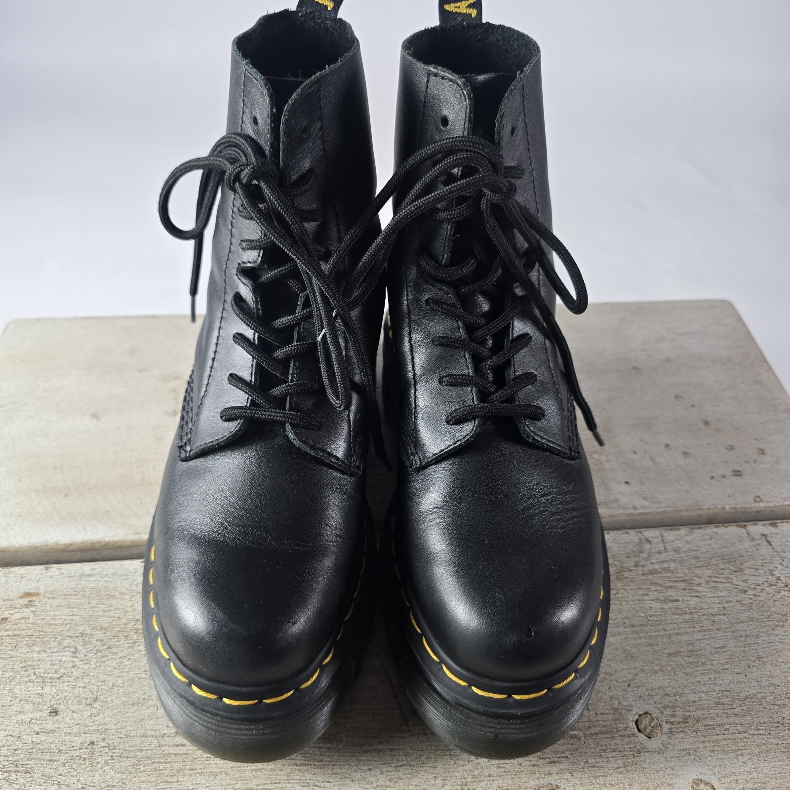 Dr Doc Martens Audrick Black 8-Eye Boots Lace Up Punk Grunge Chunky Womens Sz 6