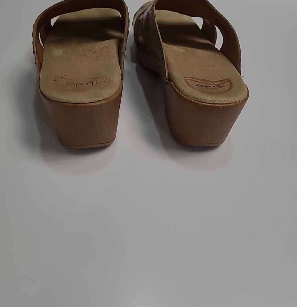 Dansko Sunny Slide Sandals – Olive Green Leather Floral Sandals – Size 8 (EU-38)