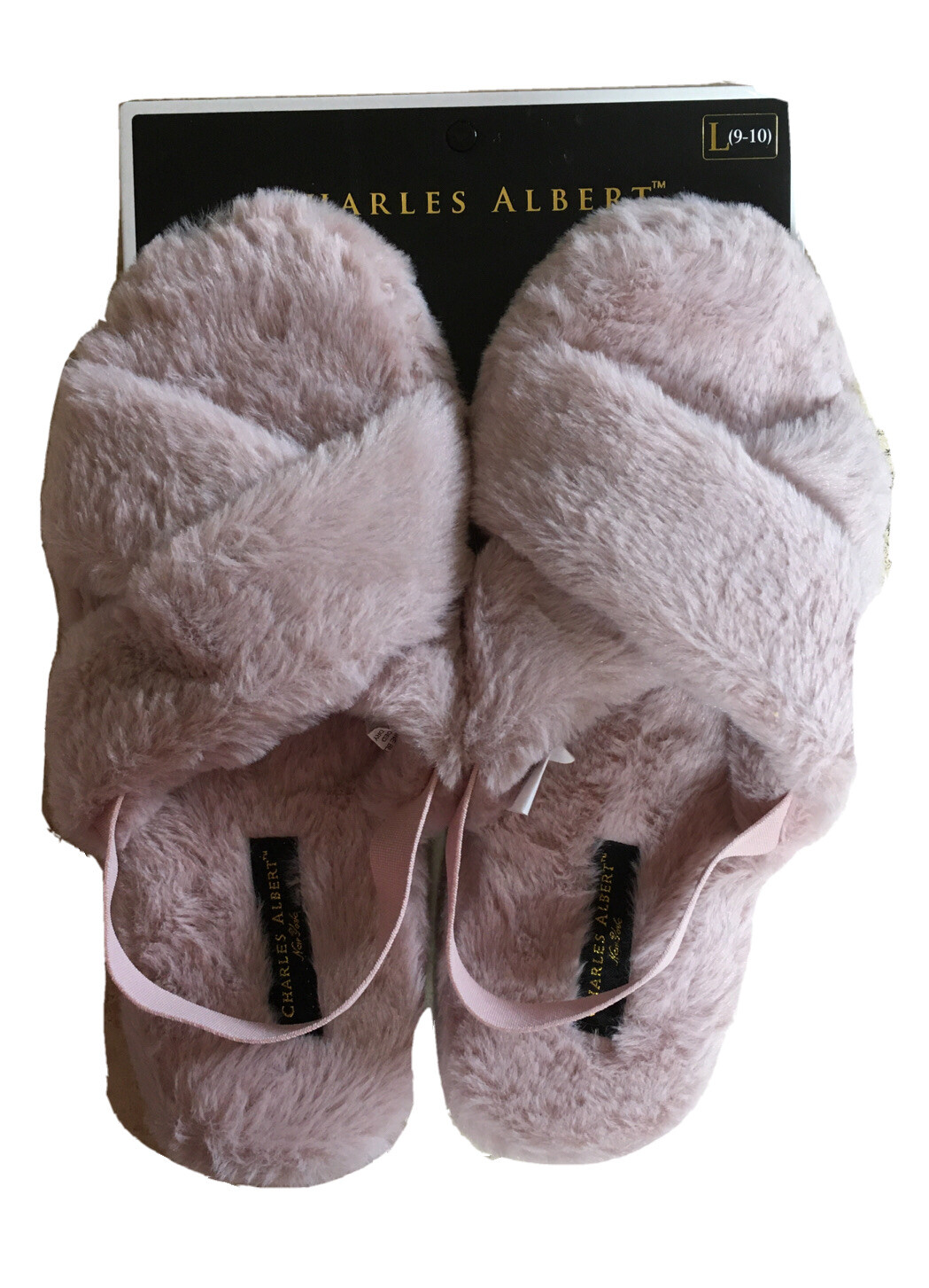 Charles Albert Faux Fur Criss-Cross Slippers with Back Strap; 7-8(M) 9-10(L) $95