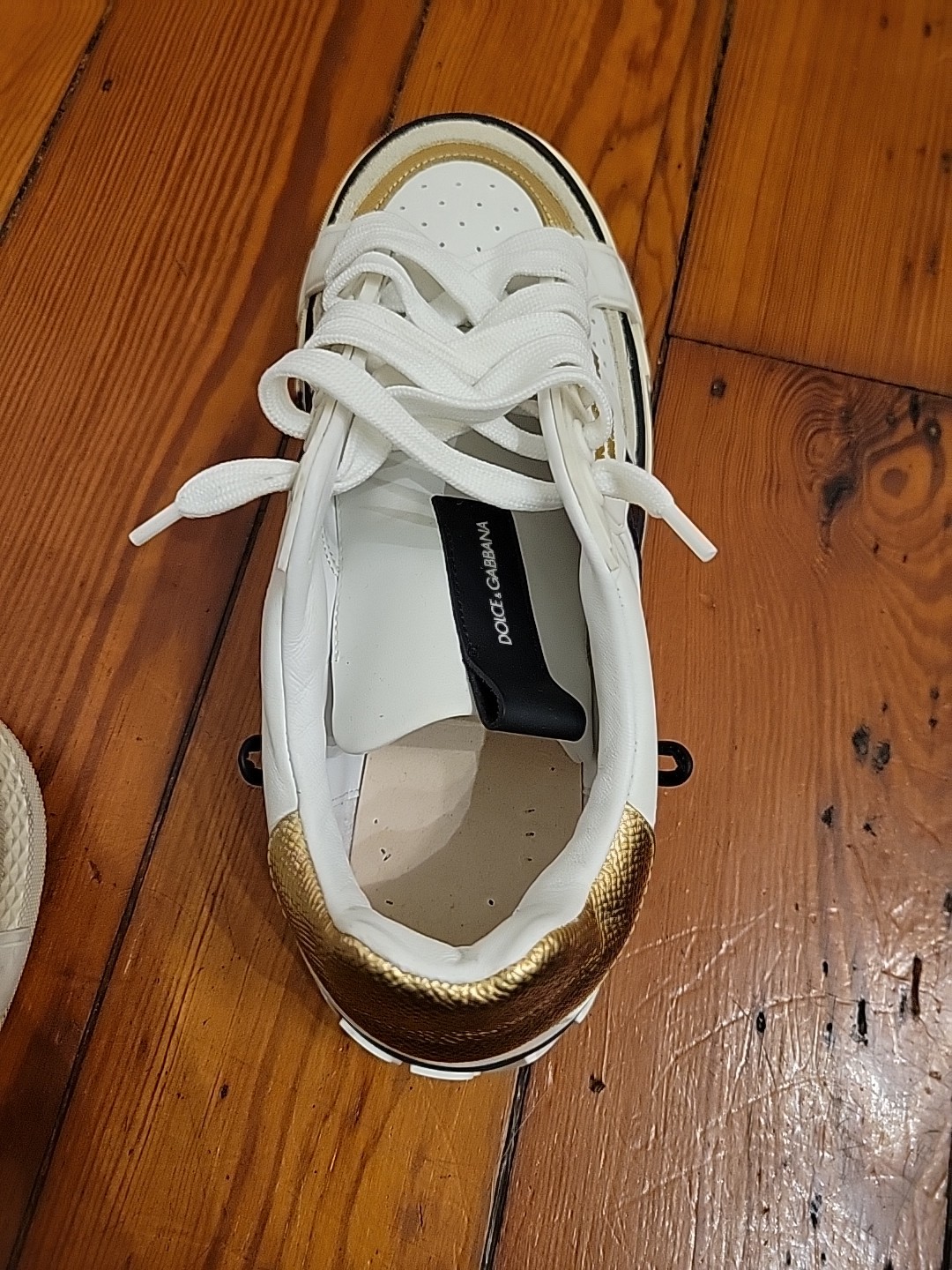 Dolce Gabbana Custom 2.zero Low Top White Gold Street Style Luxury Sneaker 38.5