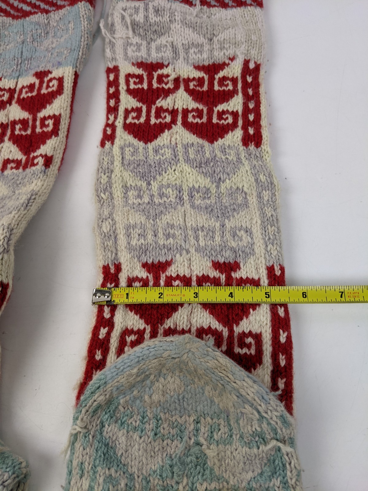 Vintage Hand Knit Hand Woven Traditional Pattern Slipper Socks Knee High