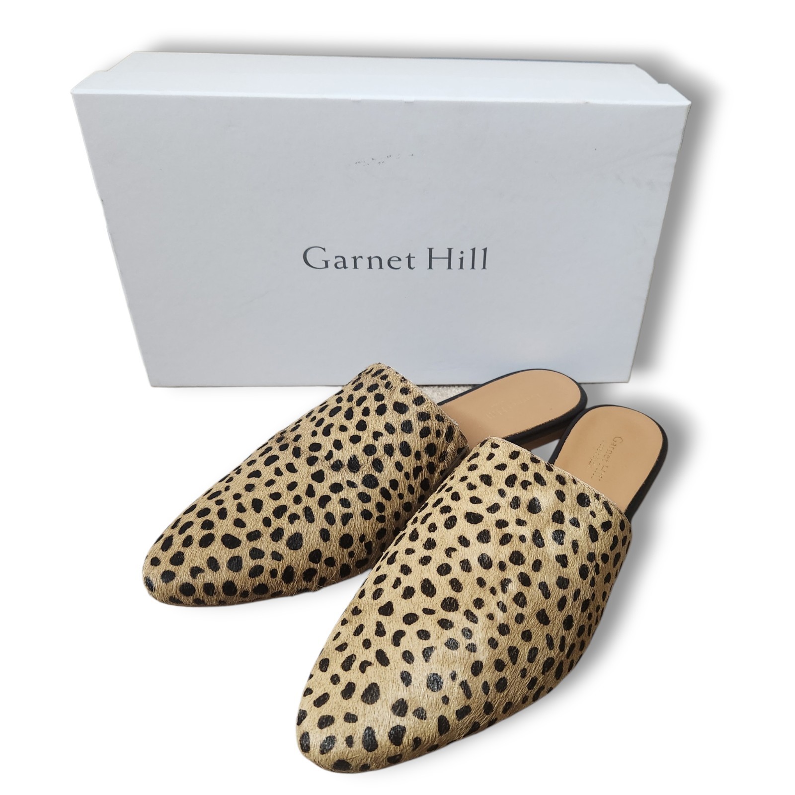 NEW Garnet Hill Essential Iris Leopard Pony Hair Mules Shoes EU 38 US 7.5 – 8