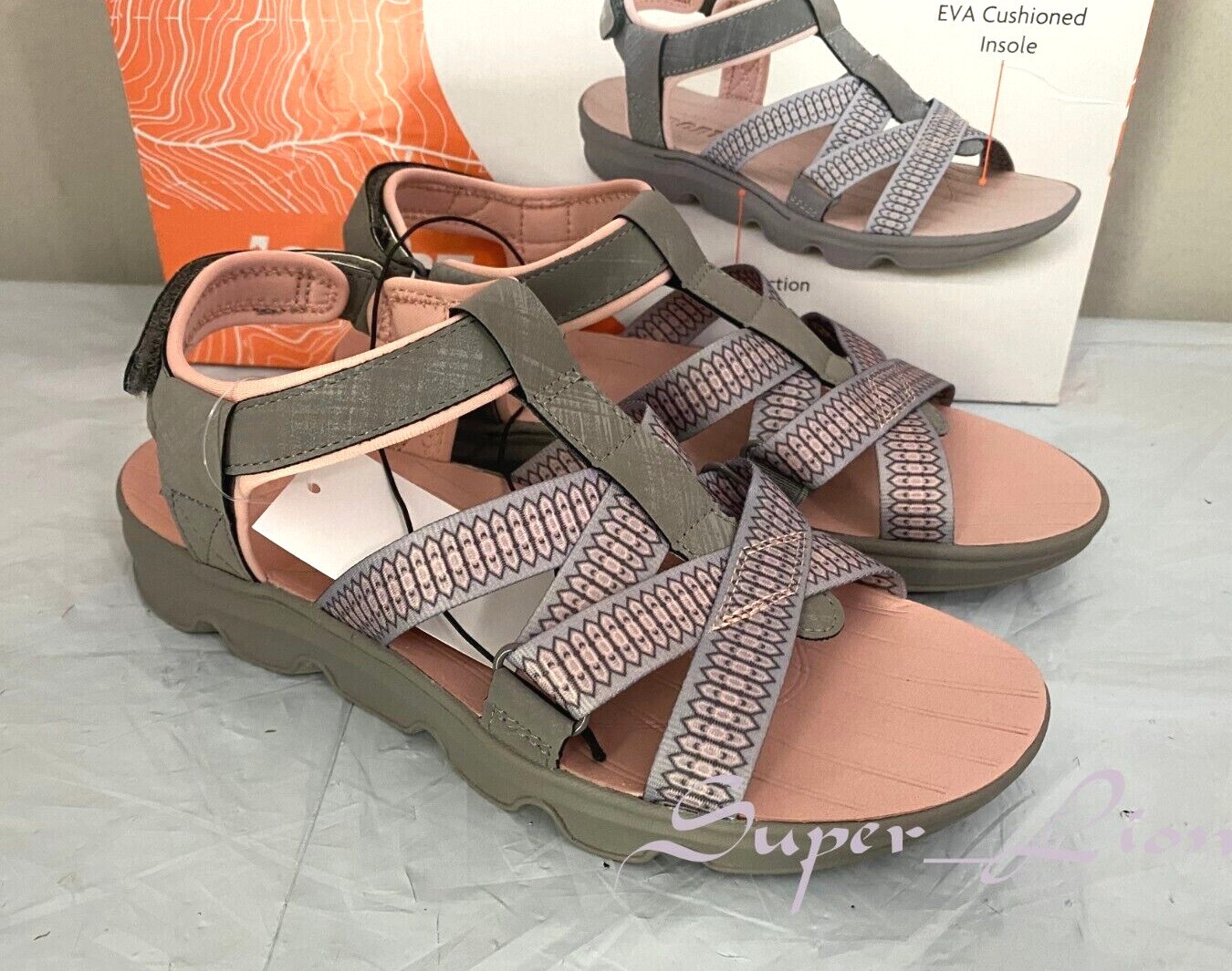 NEW JSport Women’s KAIA Adjustable Strap Sports Sandal – PICK SIZE – Grey/Pink