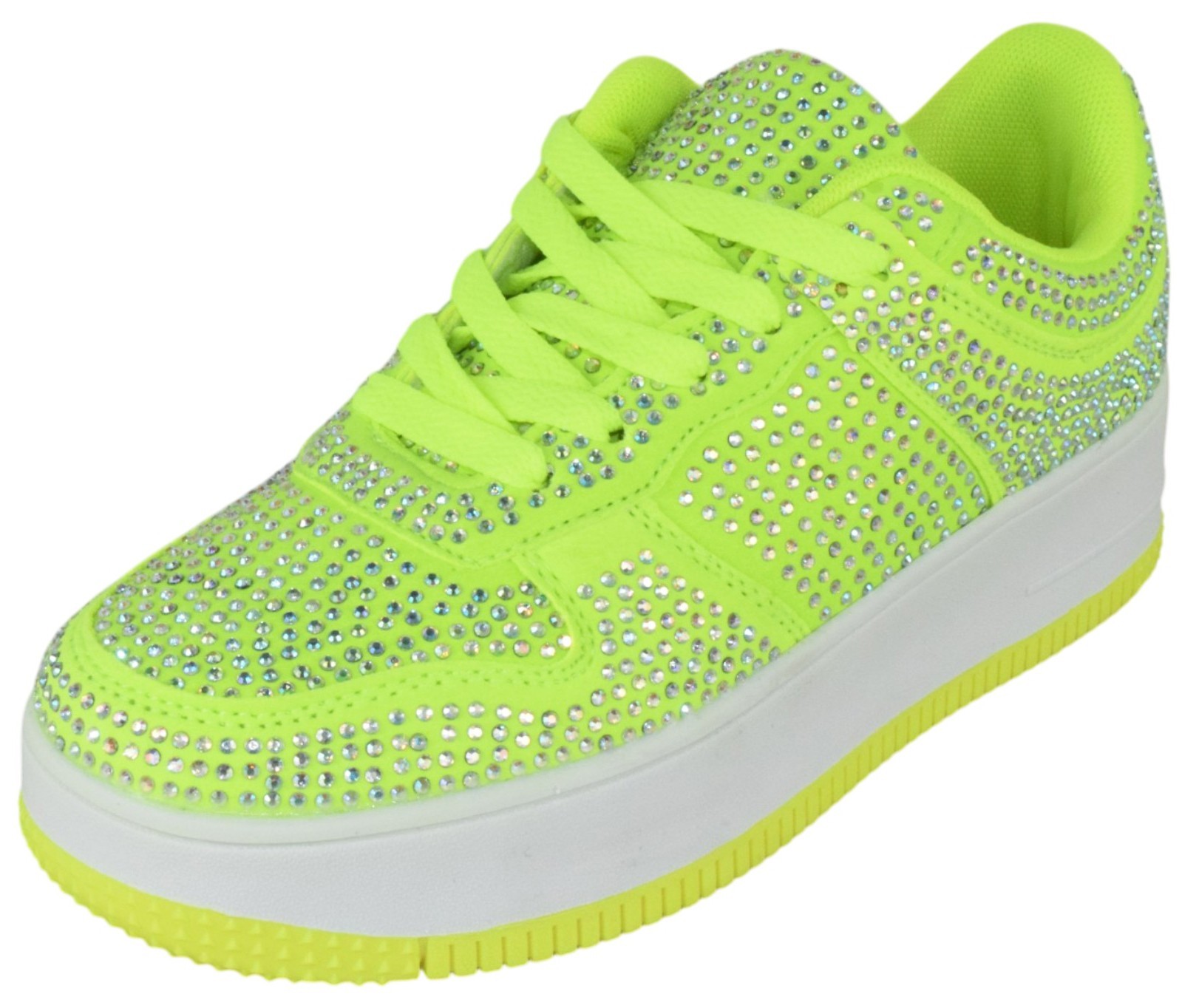 Berness Rhinestone Platform Women Sneakers Glitter Lace Up Tennis Eden08 Yellow