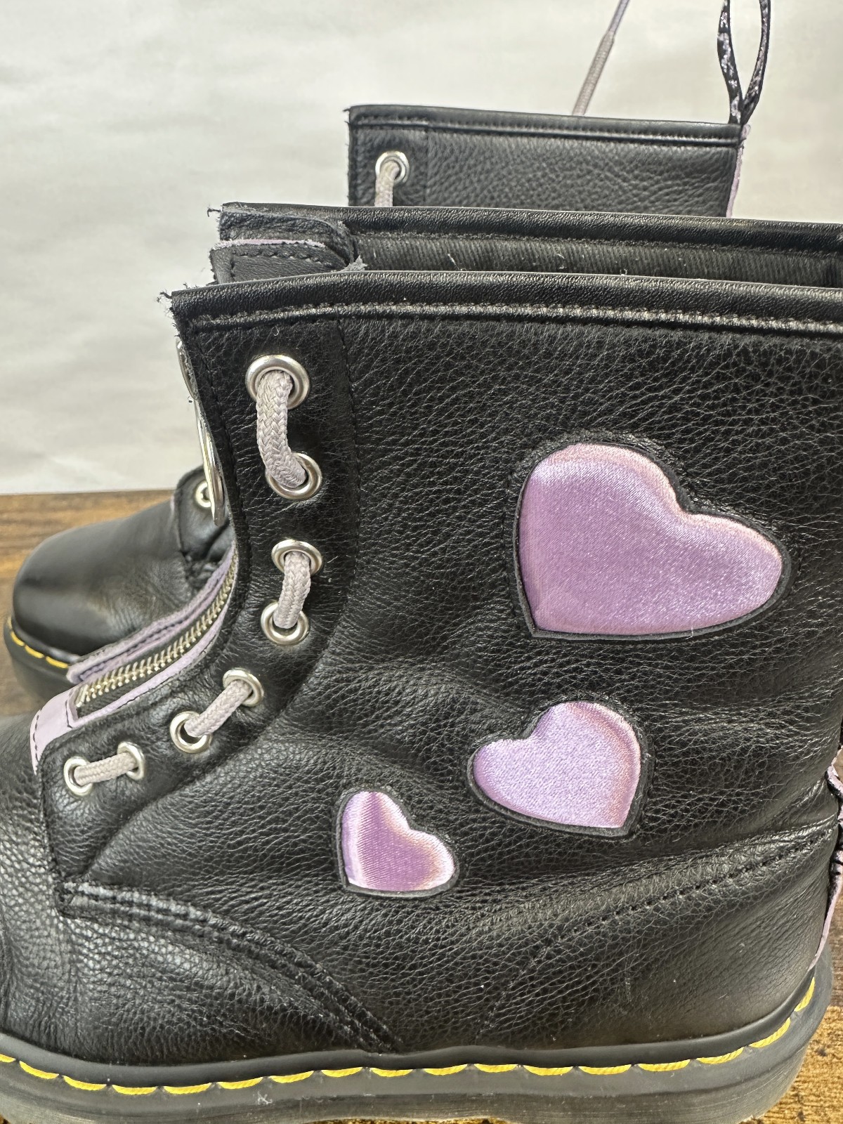 Dr Martens 1460 Zip Heart Black Purple Lace up Combat Boots Goth Punk Grunge 10