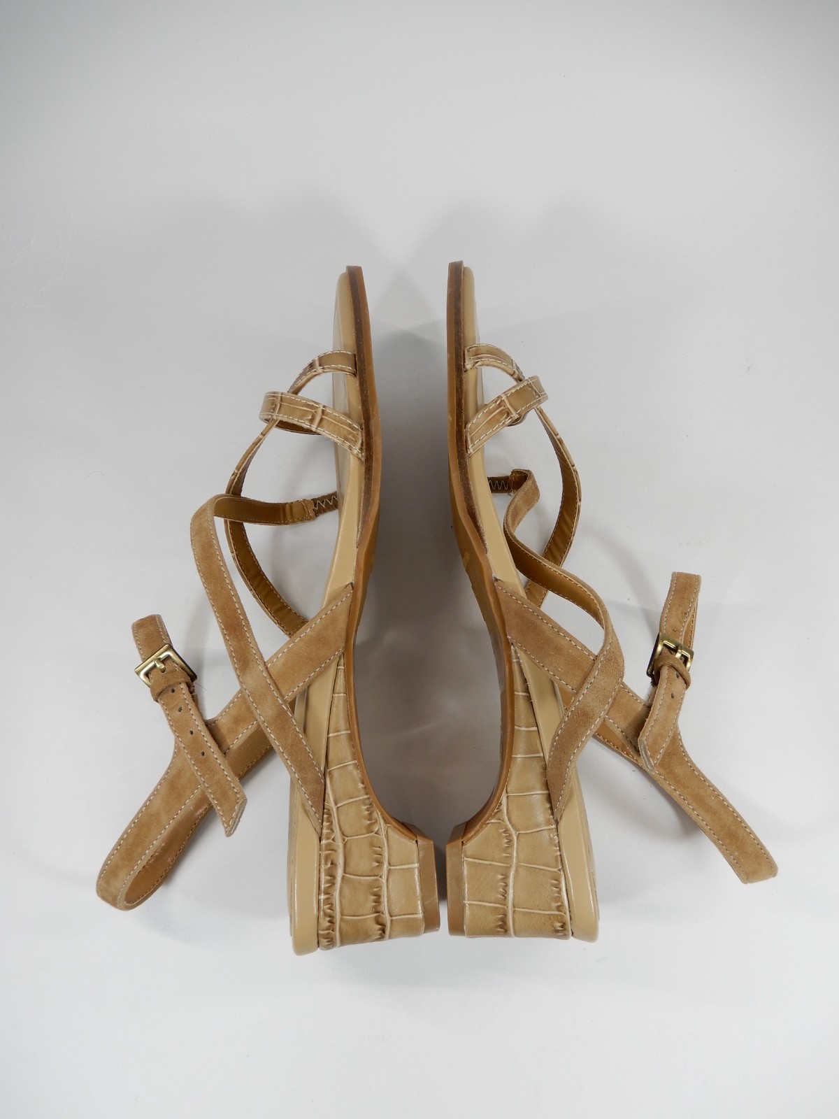 Donald Pliner Cecilia Strappy Sandals Size 9 Low Heel Tan Croc Suede Leather NEW