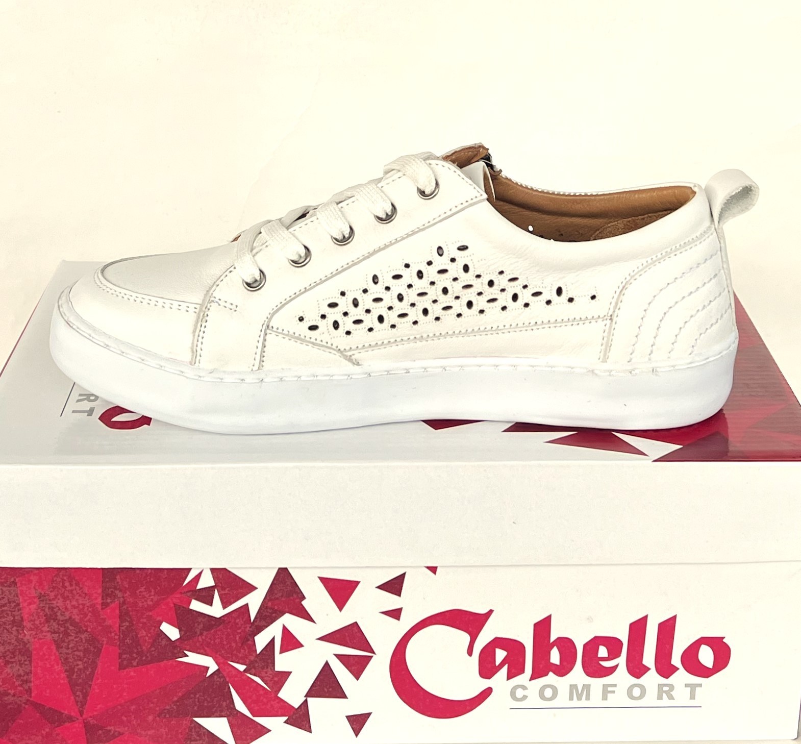 Cabello Shoes Bella Leather Comfort Lace Up Zip Sneakers Cabello Bella White
