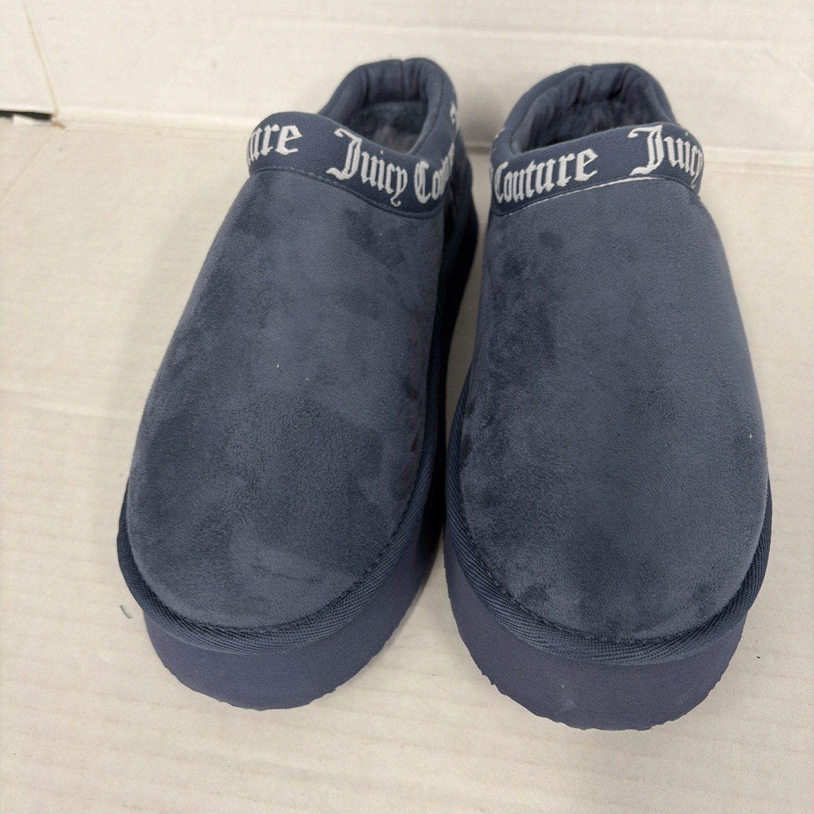 Juicy Couture JC-Oney Slippers Womens 9 EU 39/40 Blue Faux Fur New No Box