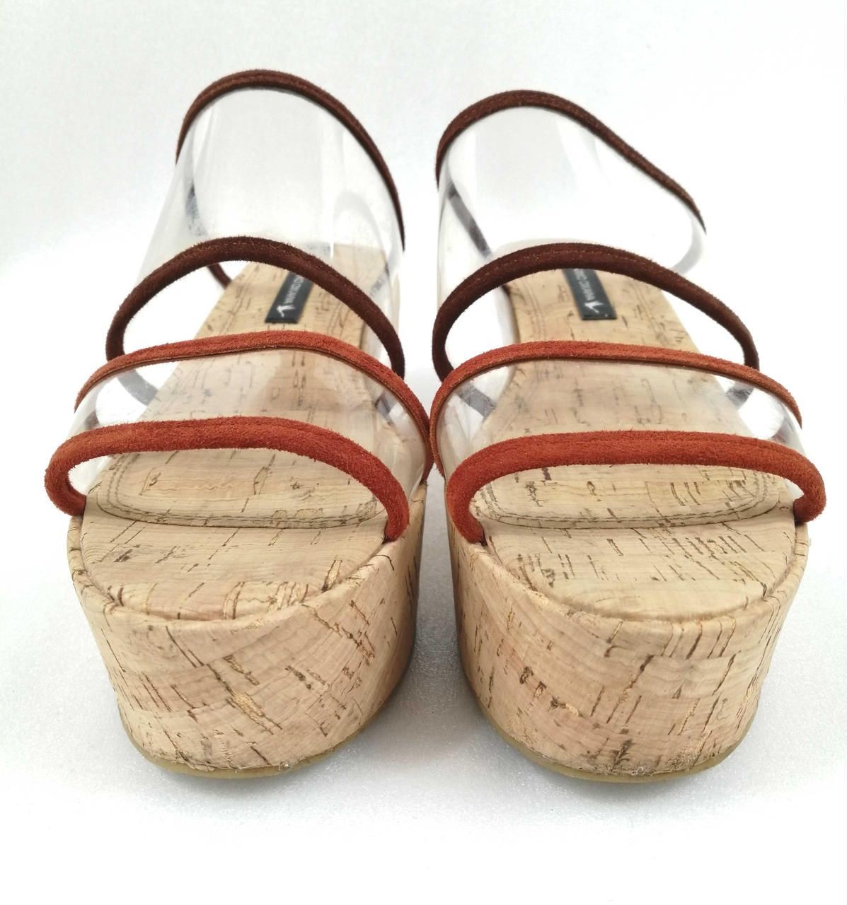 TSURU BY MARIKO OIKAWA Clear Strappy Platform Sandals 35 BRN.ORG. Cork Used
