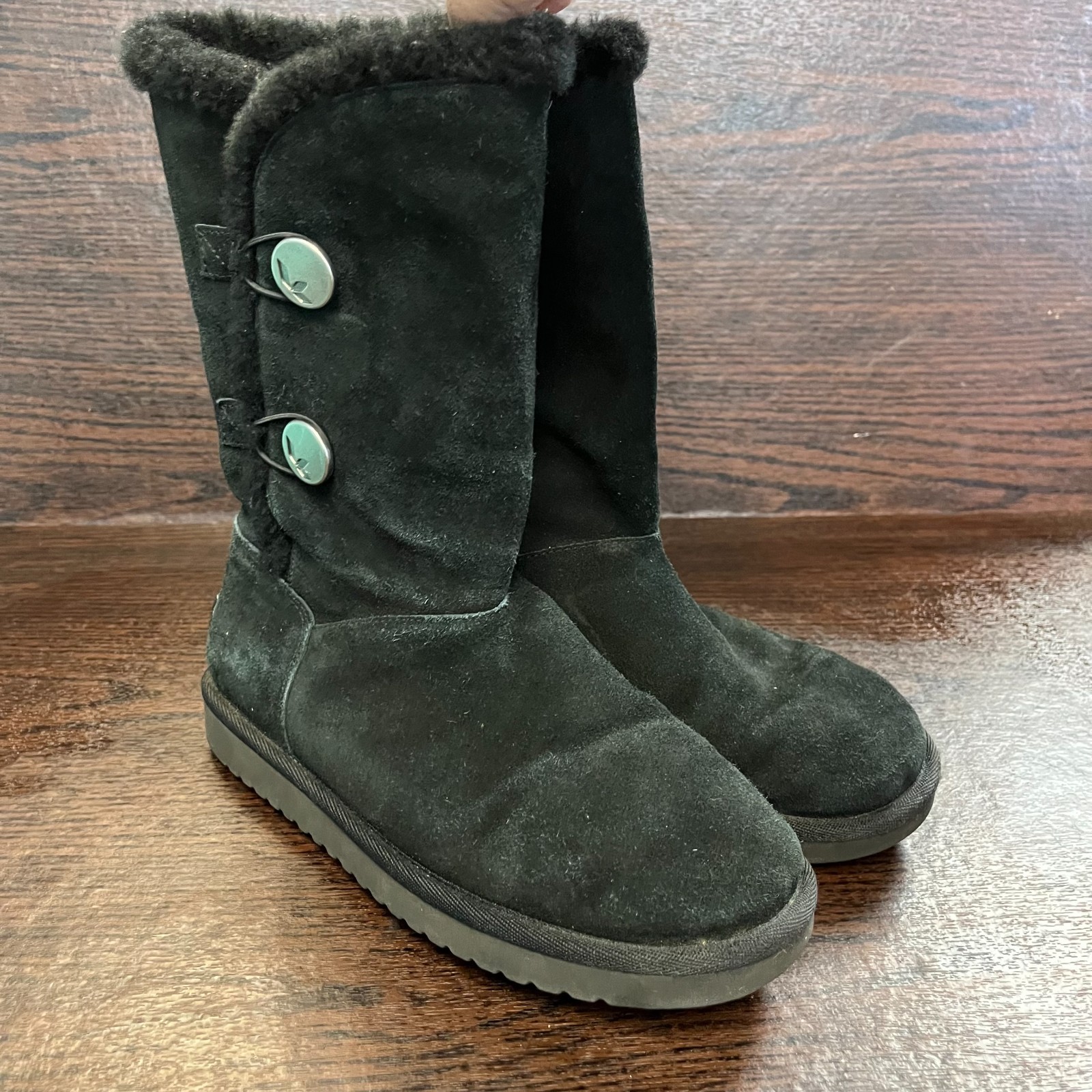 Koolaburra by UGG Women Victoria Tall Boots Size 7 Black Suede Shearling 1096409