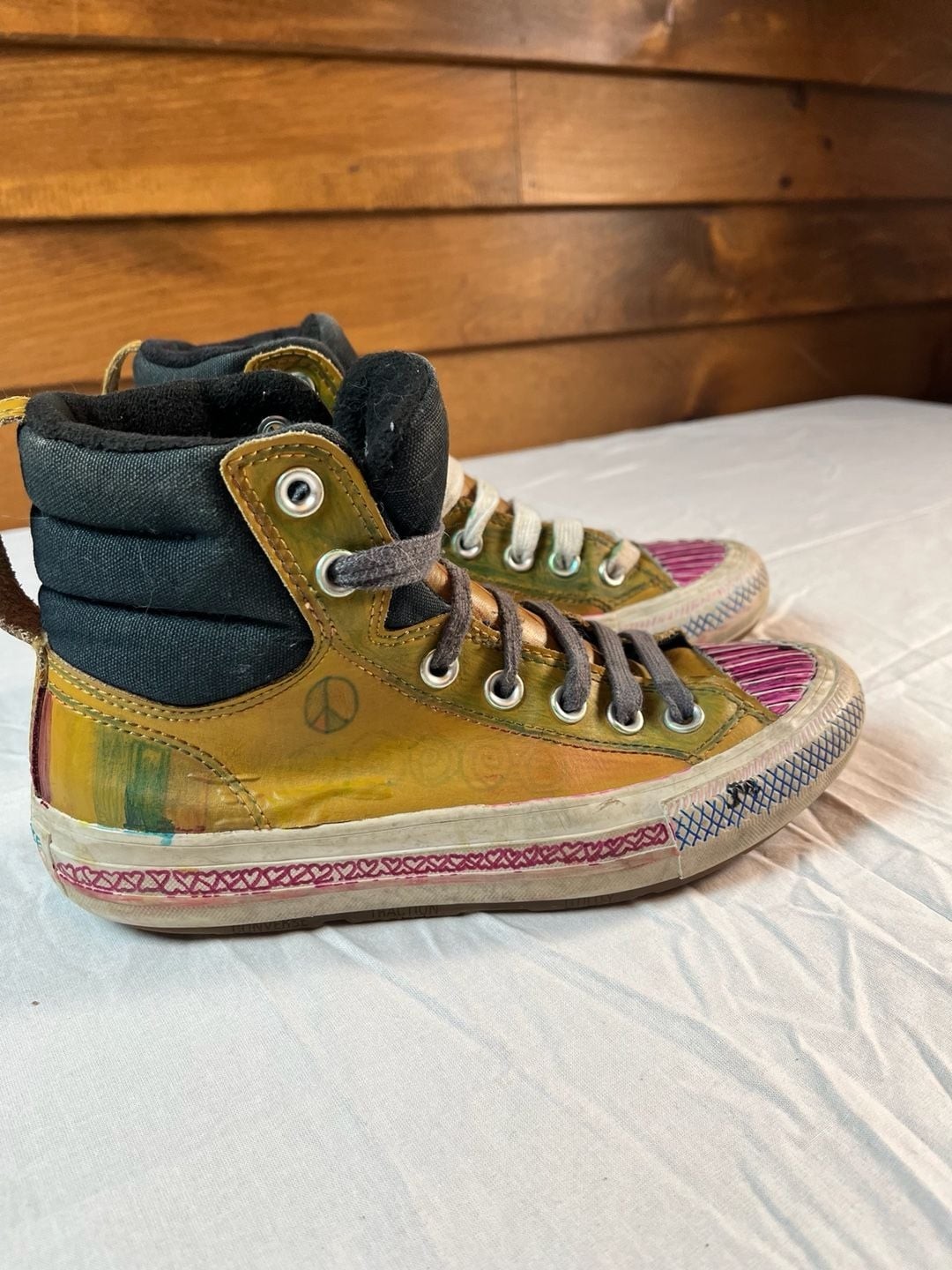 Converse Counter Climate Leather High Top Painted Custom Art Sneakers 3.5