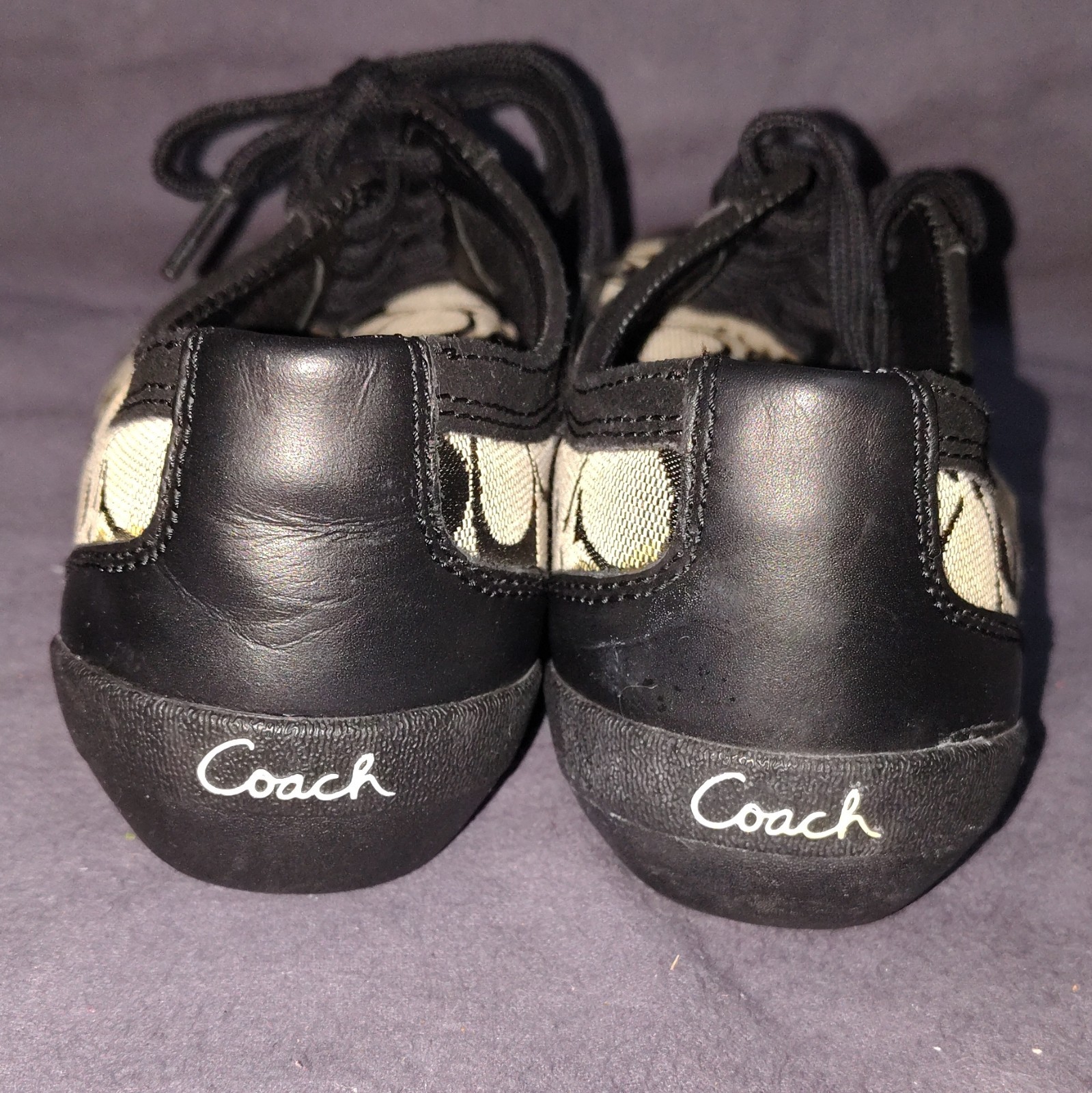 Coach Baylee Signature Logo Lace-Up Low Top Sneakers Black Beige Women’s 8M