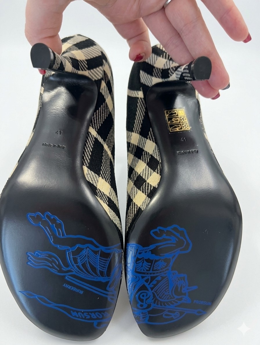 NIB Burberry Women’s Black and White Nova Check Plaid Heels Size 41/US 11