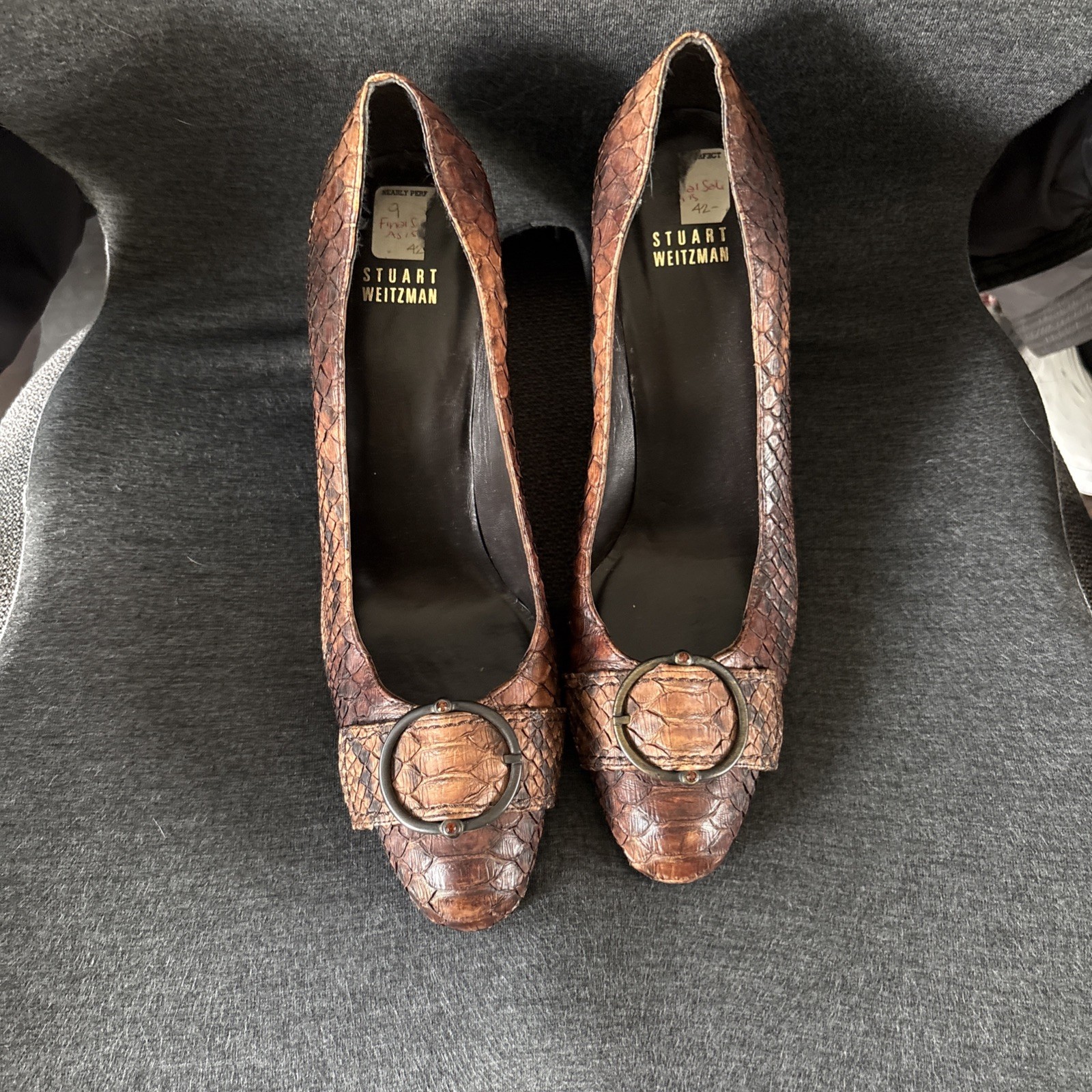 Stuart Whitman Woman’s Size 9 (40) Brown Rattlesnake, Leather Sole Wood Heels