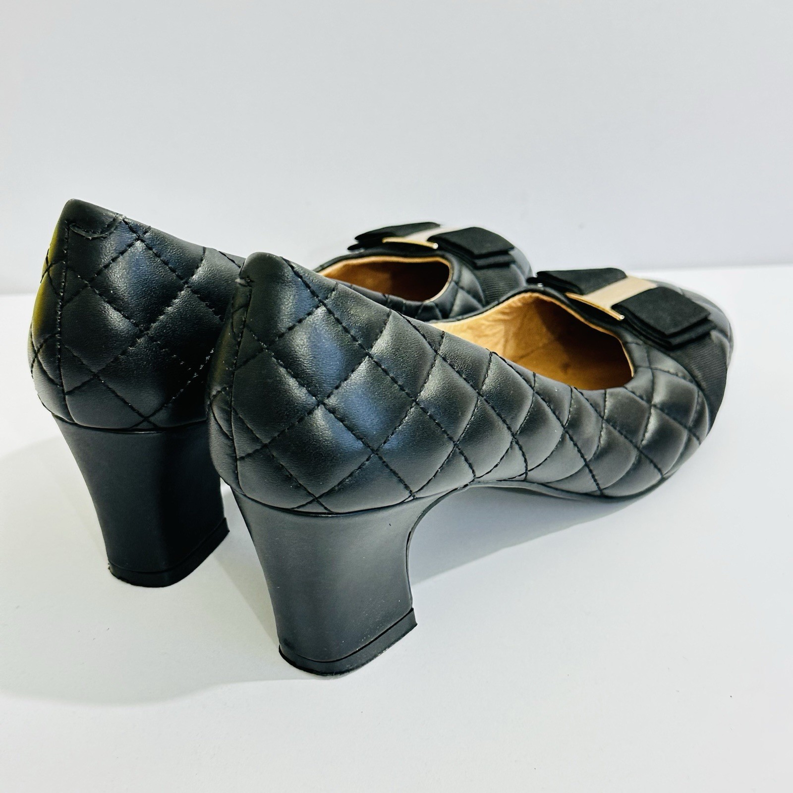 Blue Illusion Womens Black Quilted Leather Pumps Bow Detail EU37 AU6