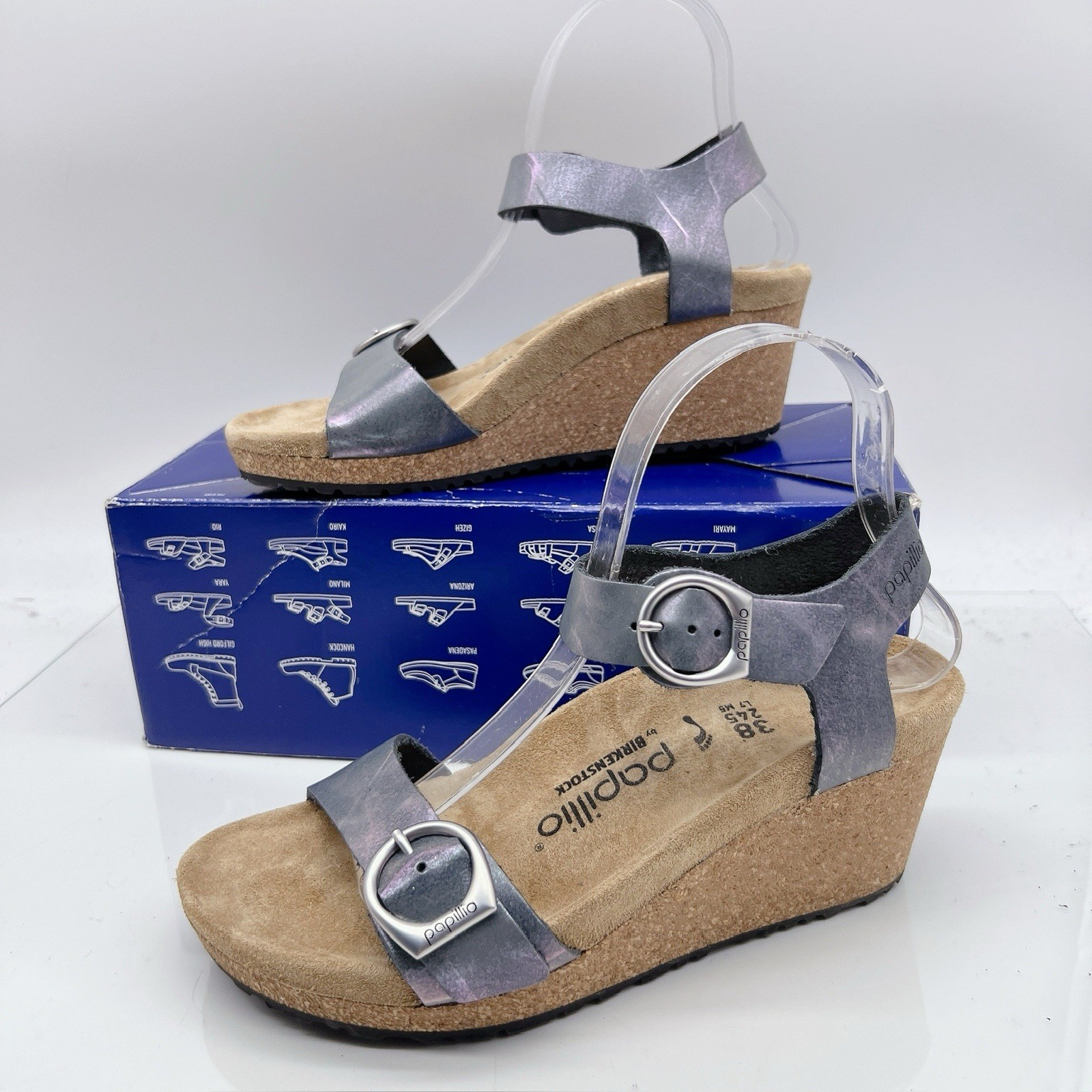 Birkenstock Papillio Soley Ring Buckle Sandal Metallic Black Wedge EU 38