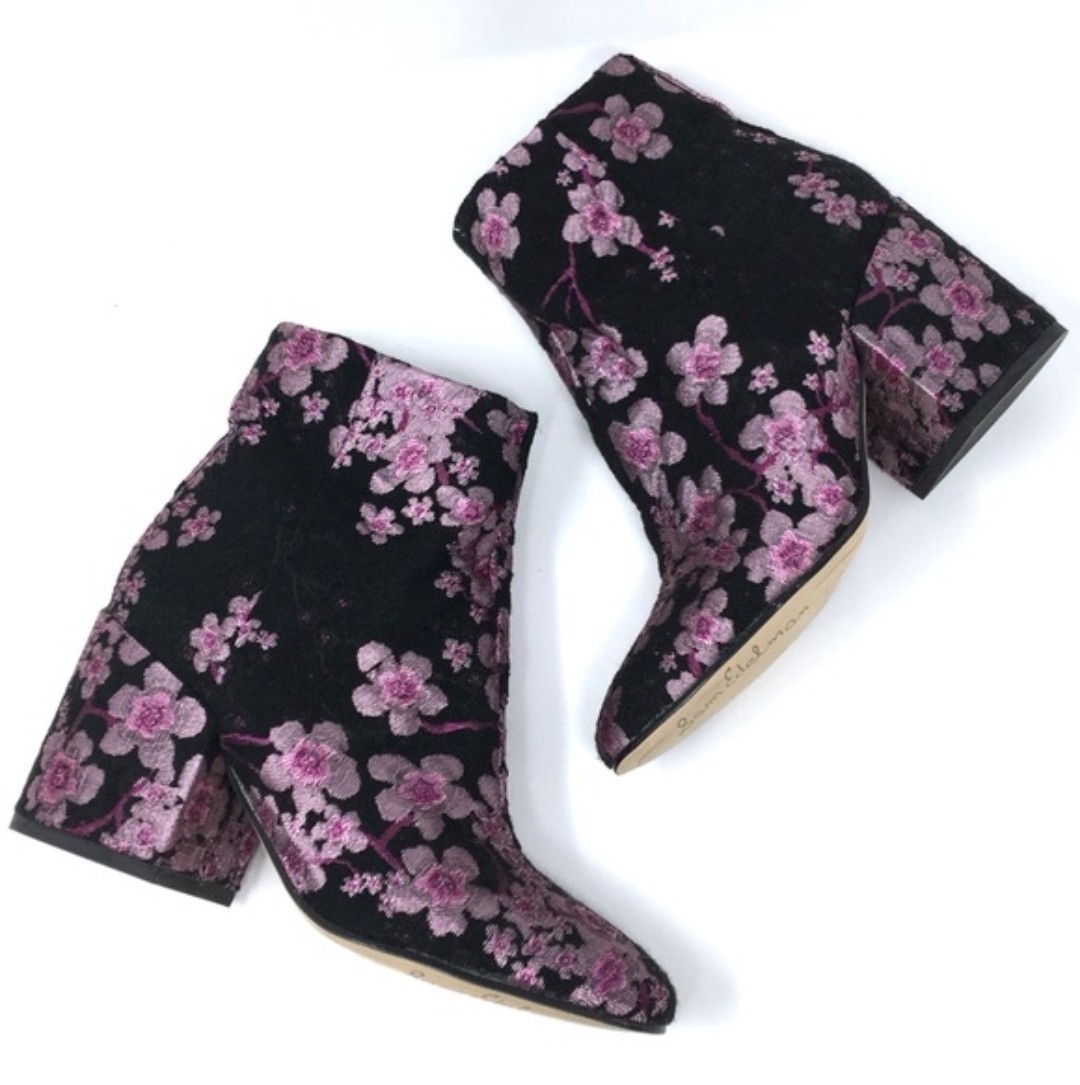 Sam Edelman Women’s Taye Pink Black Cherry Blossom Ankle Bootie Shoes Size 7