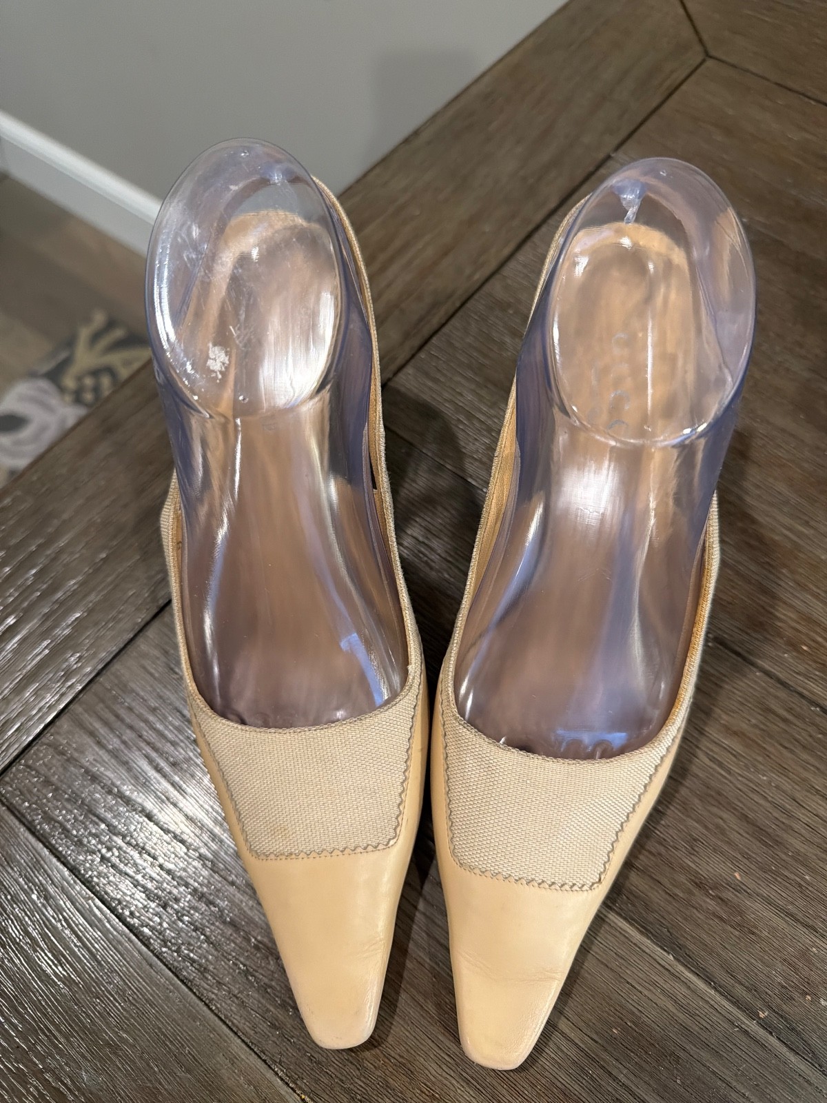 GUCCI Vintage Beige Leather Canvas Sling Back Heels Pumps Women’s 8 B