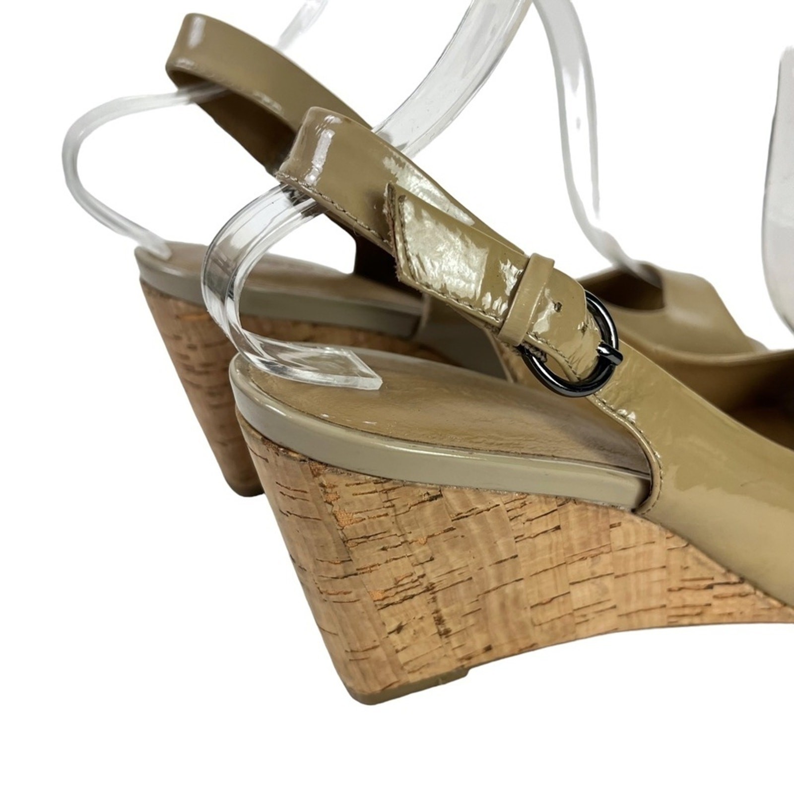 GERRY WEBER Genuine Leather Open Peep Toe Slingback Cork Wedge Shoes Sandals 38