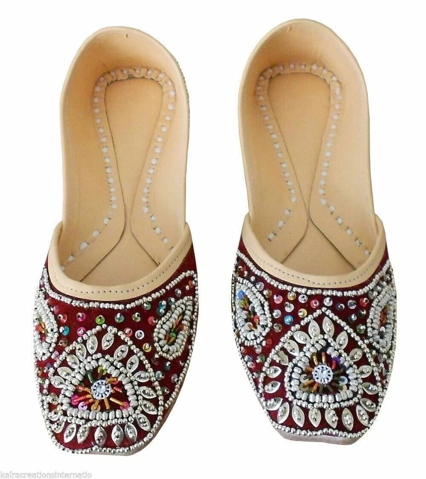 Women Wedding Shoes Leather Handmade Indian Mojaries Ballet Flat Jutties US 6-9
