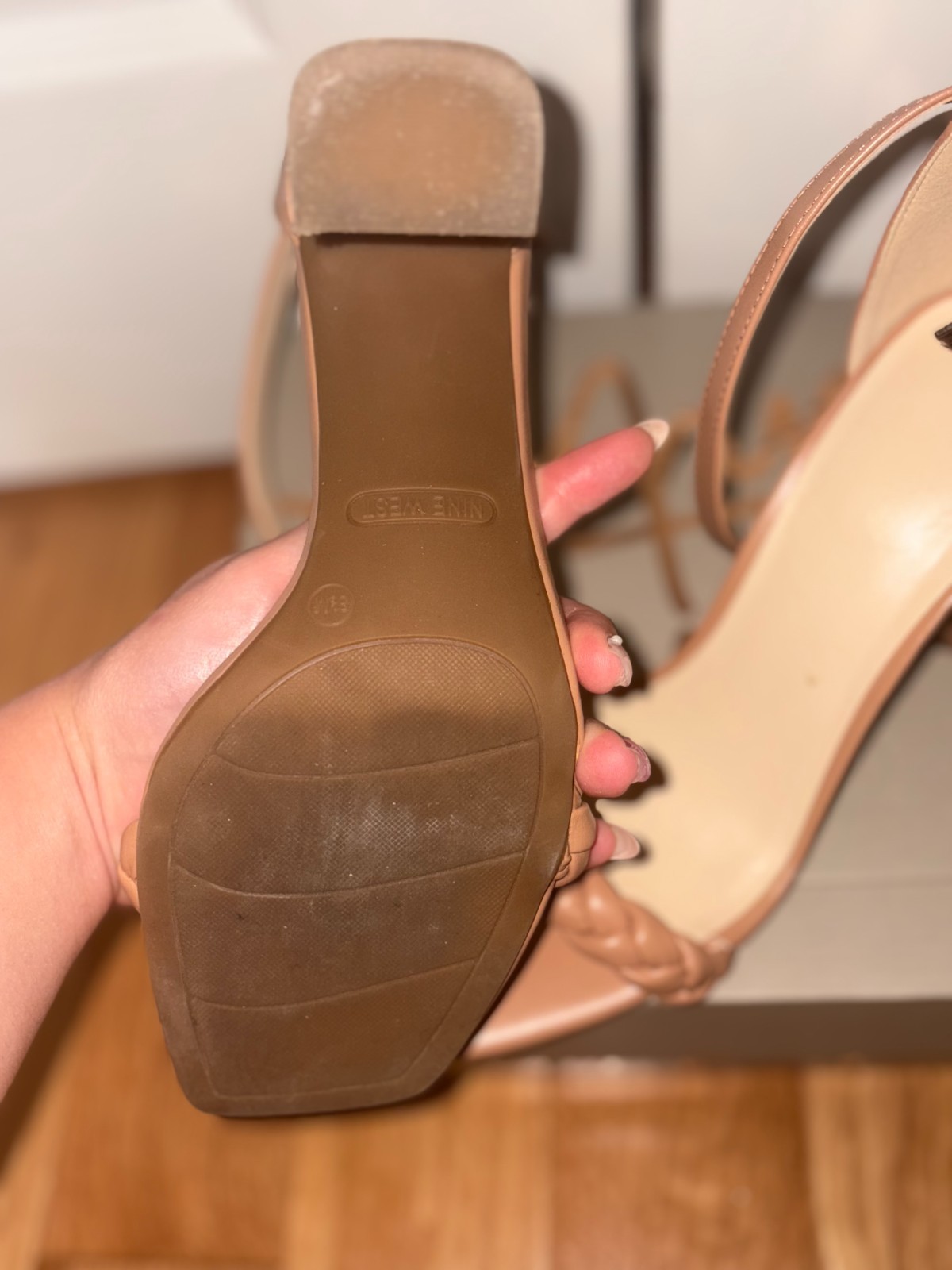 Nine West Tan High Heel Open Toed Shoes with a Braided Design