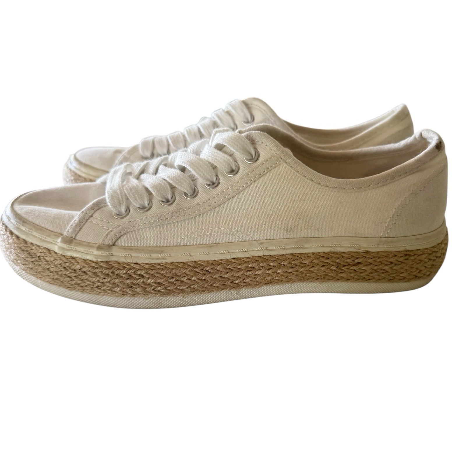 Madden Girl White Canvas Raffia Lace Up Casual Fashion Sneakers Normcore 6.5