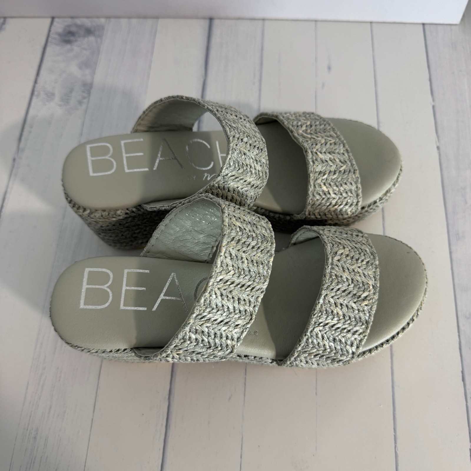 BEACH Matisse Ocean Ave Braided Platform Block Heel Sandals Grey Size 6M NWOB