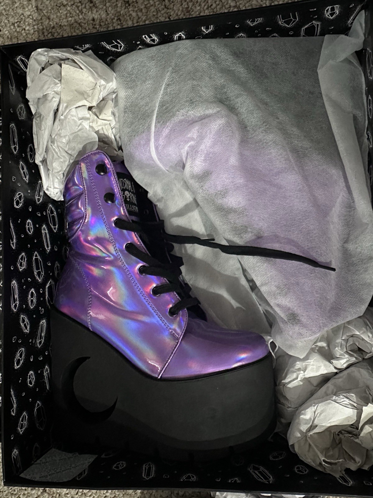KILLSTAR Purple Iridescent Platform Wedge Lace-Up Ankle Boots Womens 6