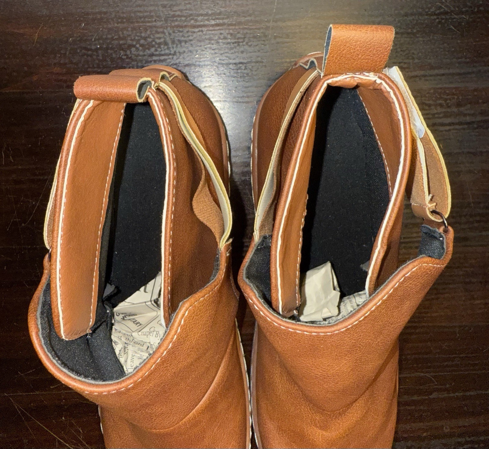 Faux Leather Ankle Boots Booties Women’s Brown Handmade (Size Not Marked)
