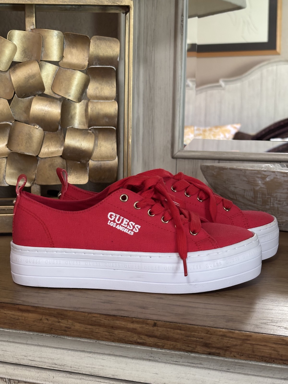 GUESS Canvas Sneakers Red (Size 6.5)