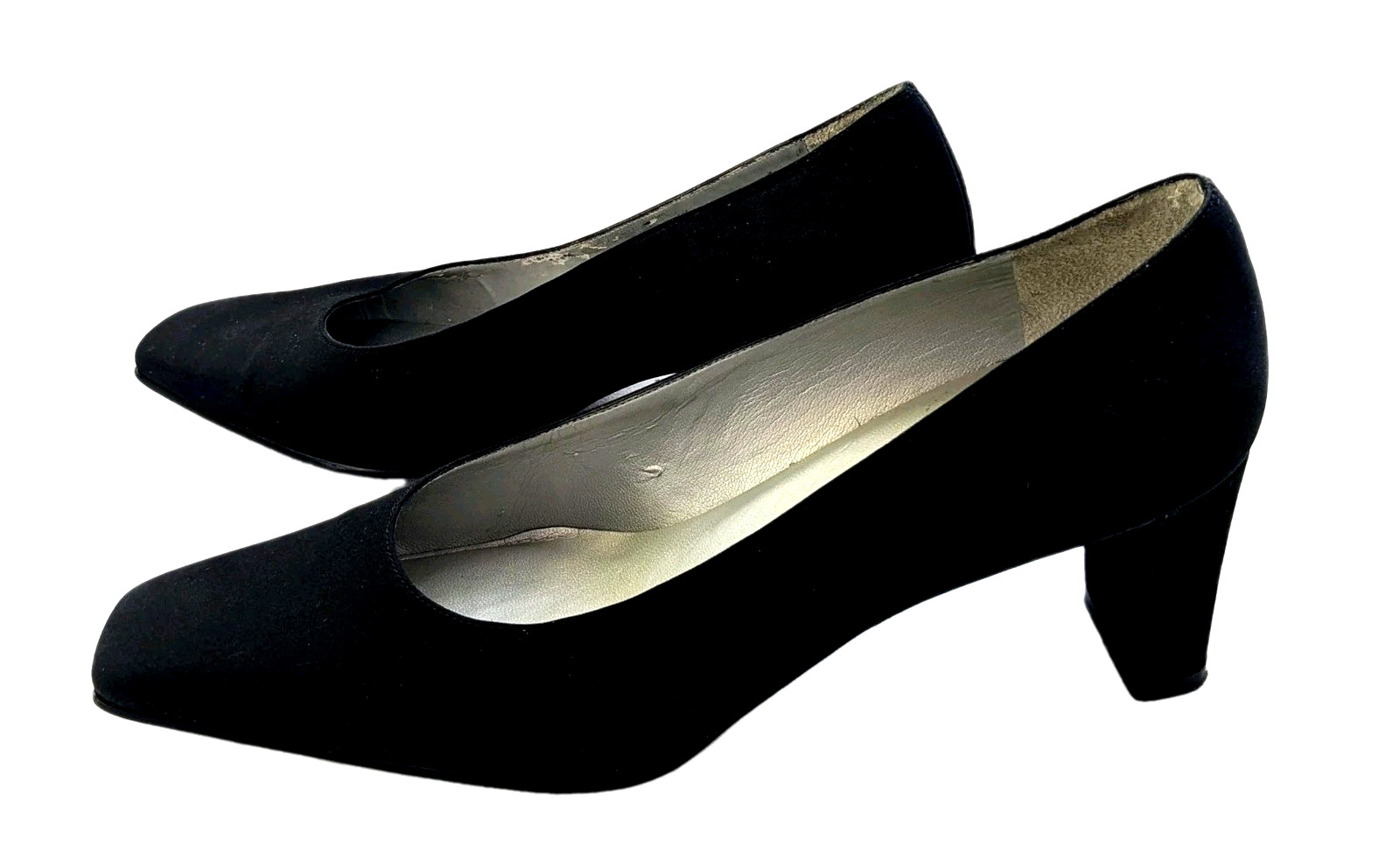 NINA Womens Black Pumps Durable Leather Soles Square Toe Synthetic Satin PU 8M