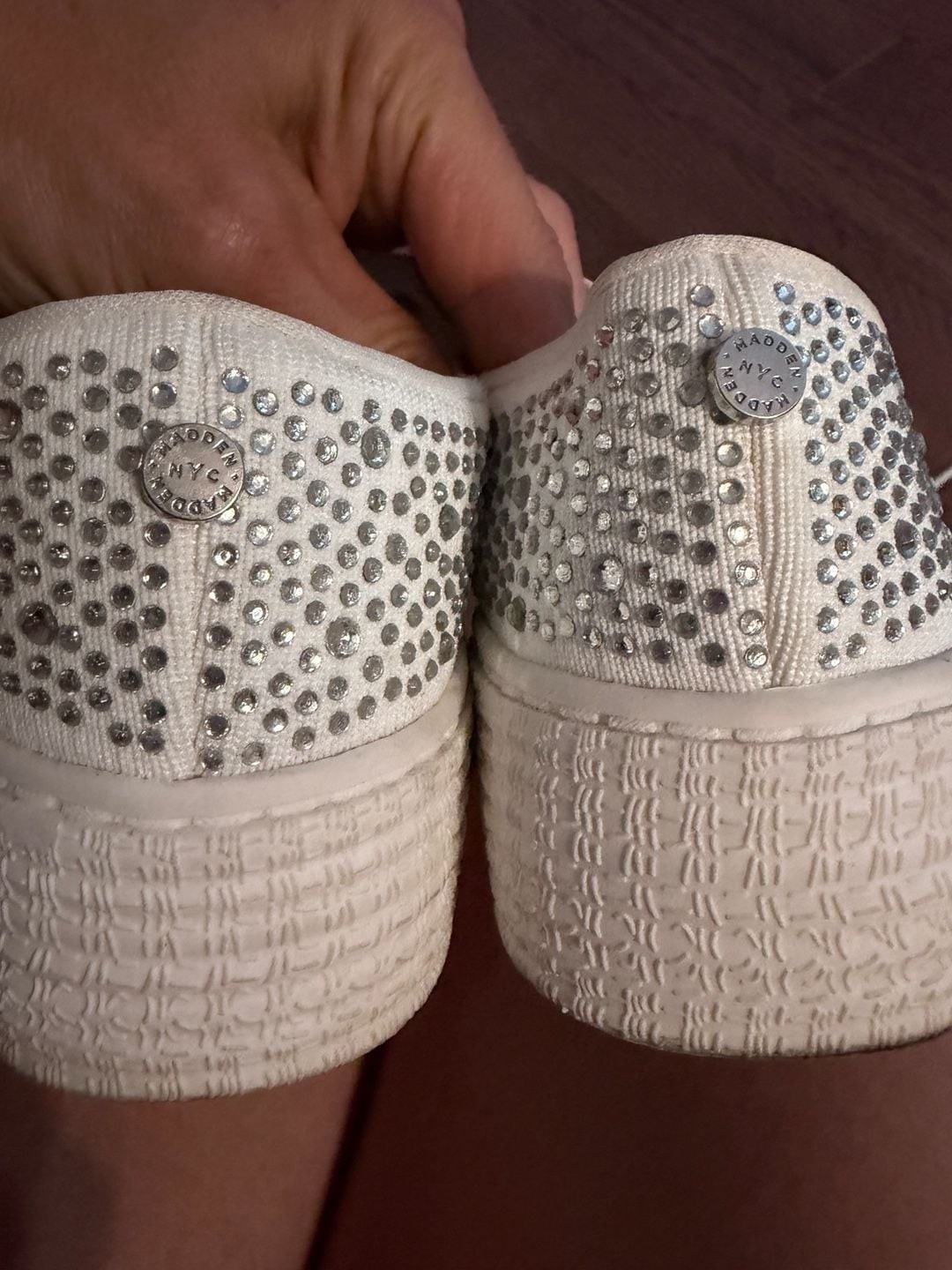 Madden NYC Women’s White Rhinestone Embellished Platform Lace-Up Sneakers