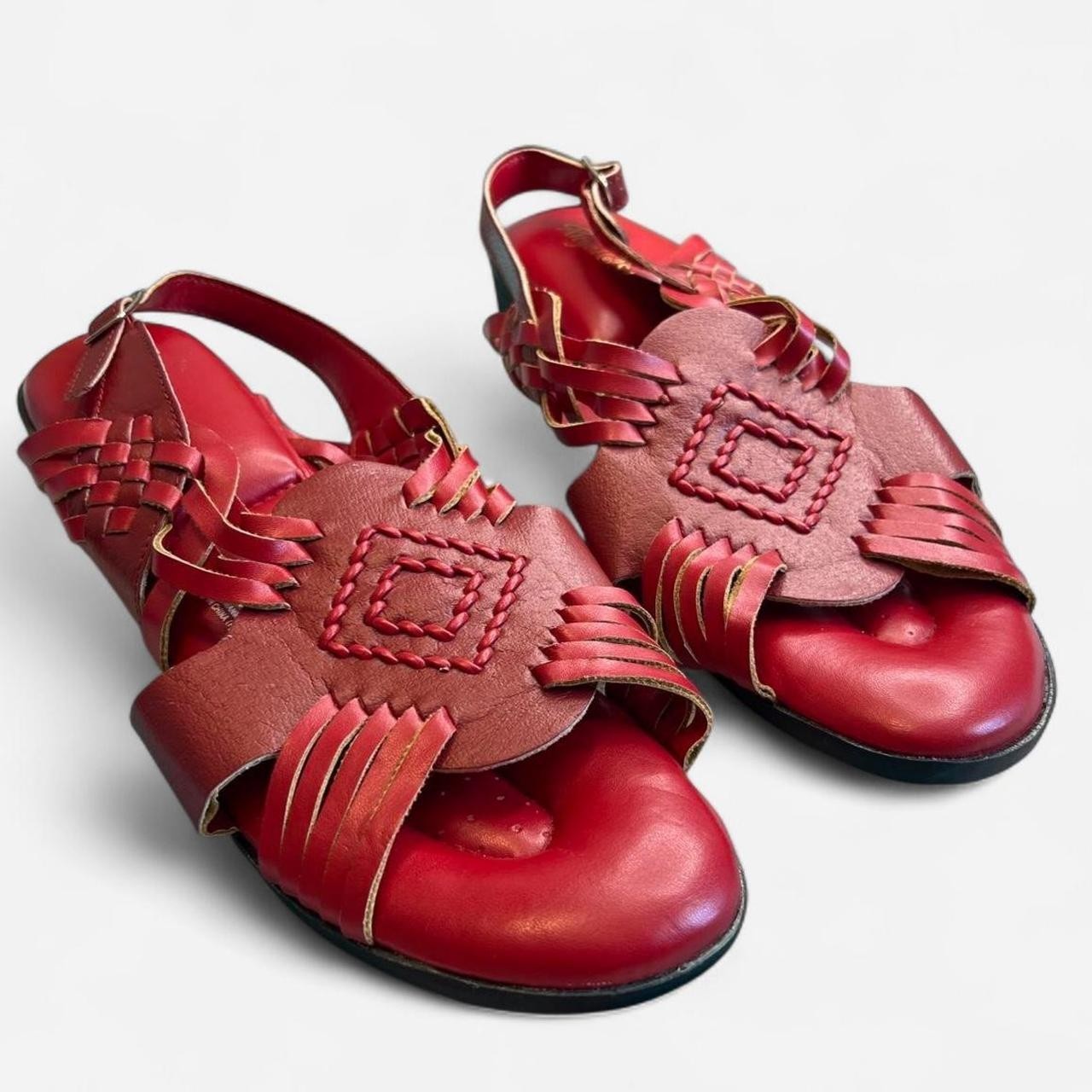 Angel Steps Leather Huarache Slingback Sandals Women’s Size 11 Red Comfort Shoes