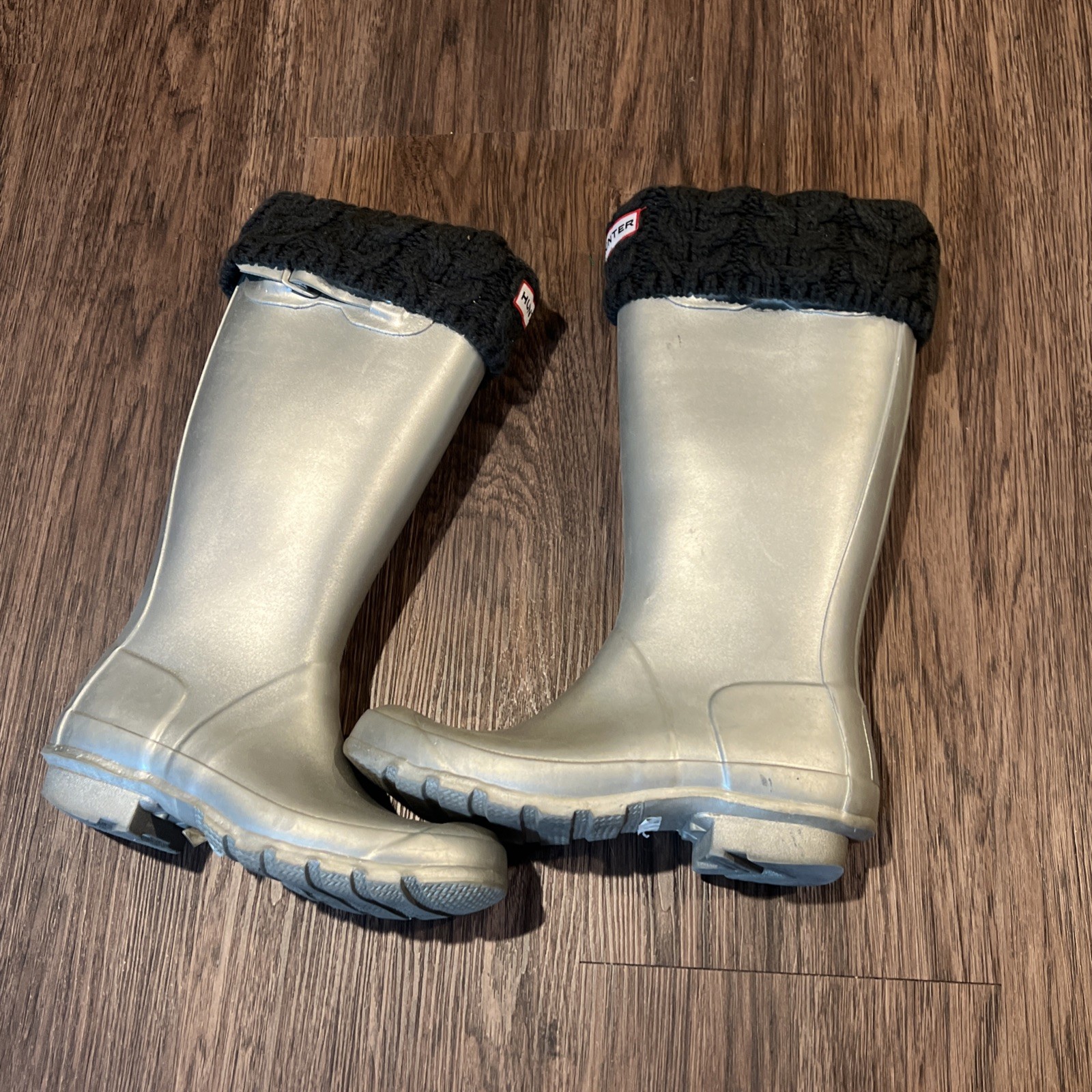 Hunter hohe Regenstiefel silber metallic Gummi Größe Size 5-6