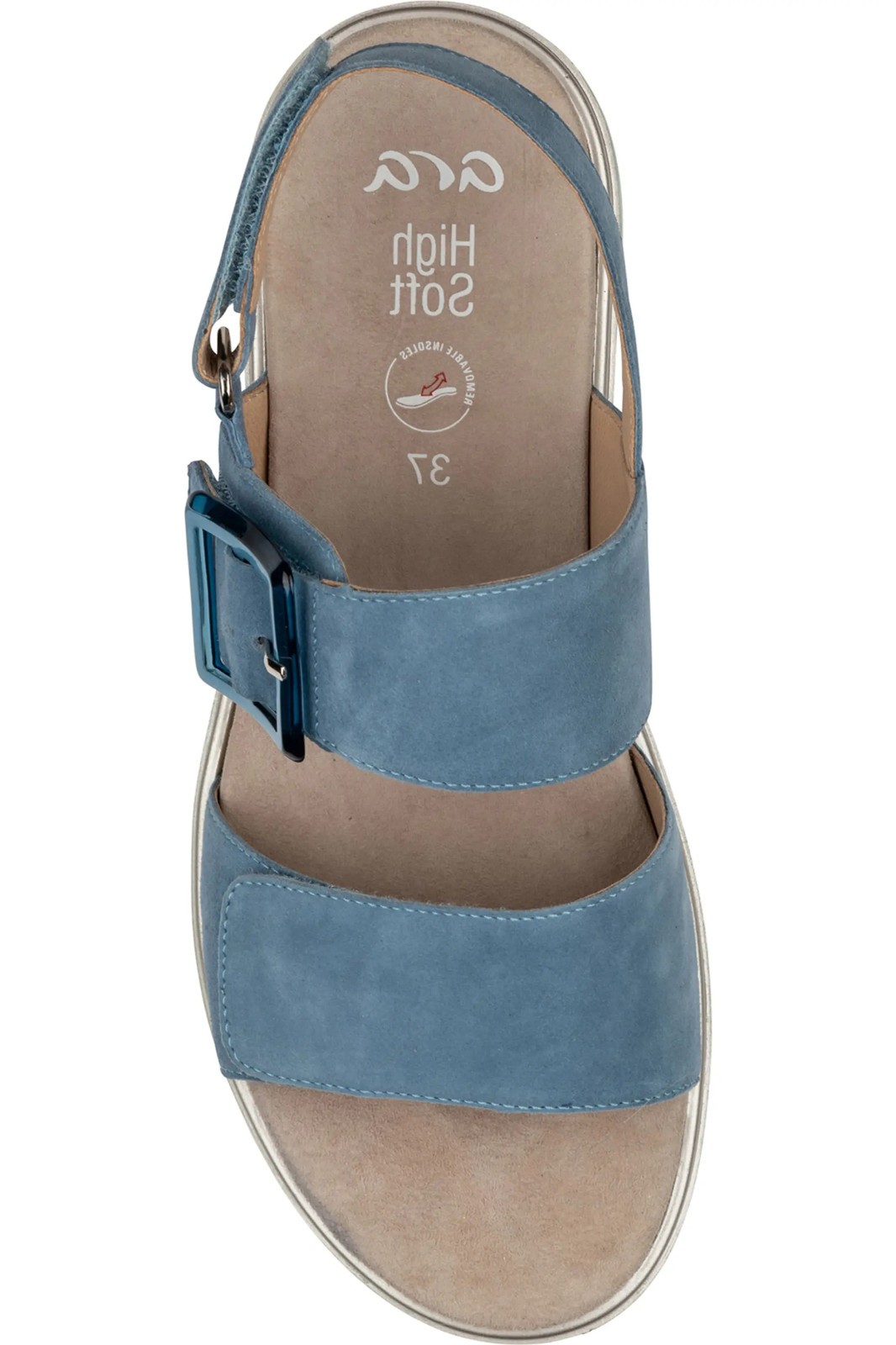 BRAND NEW ARA $165 «MARBELLA» STRAP SUEDE CHUNKY SANDALS COOL BLUE SIZE 8.5M(39)