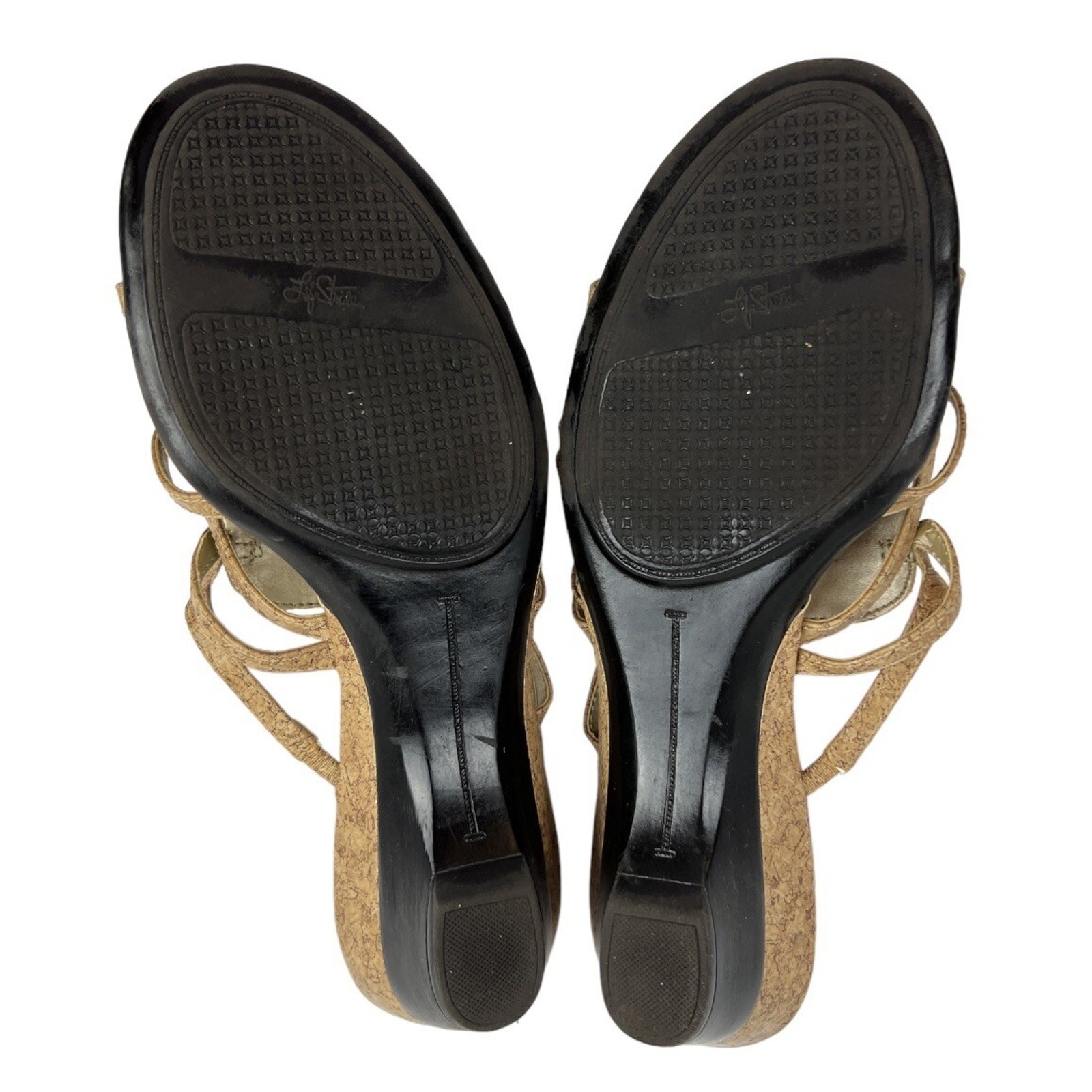 Life Stride Sandals Womens 9.5 Beige Urban Cork Wedge Strappy Slide
