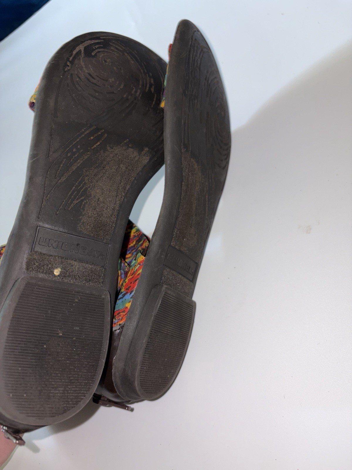 Vtg Unionbay Abstract Multi-Color Fabric Gladiator Sandals Size 9