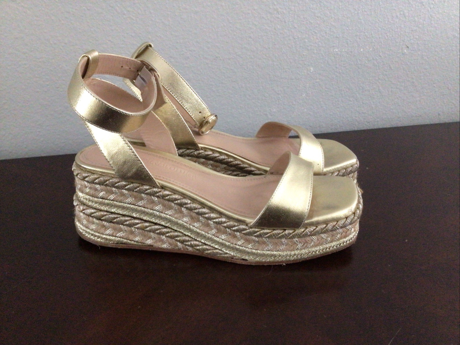 Russell And Bromley Gold Braid Leather Platform Sandals 37 US 6.5 UK 3.5