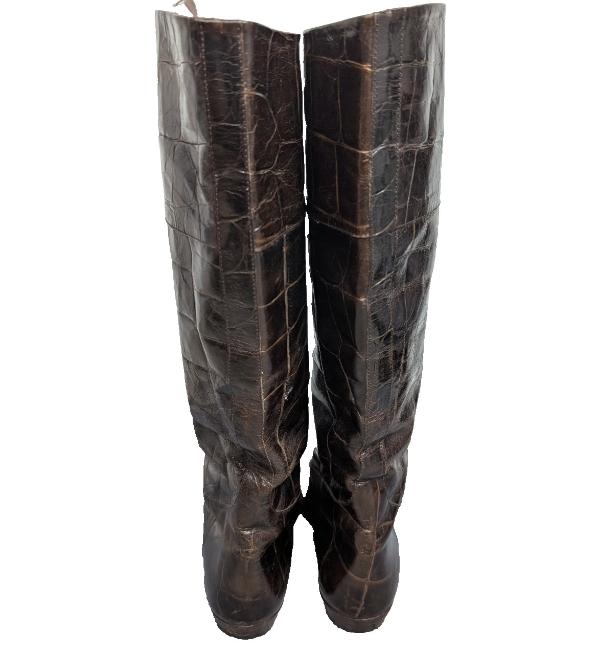 Baldinini Boots Womens EU 37.5 US 7 Croc Leather Brown Italy Quiet Luxury Staple