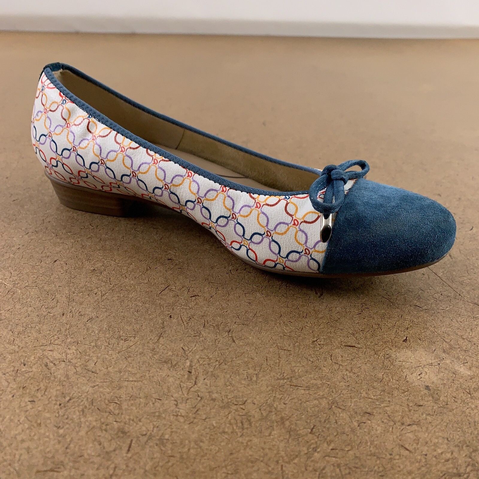 Ara Women’s US Shoe Size 6 Blue Suede Colorful Print Belinda Bow Ballet Flat New