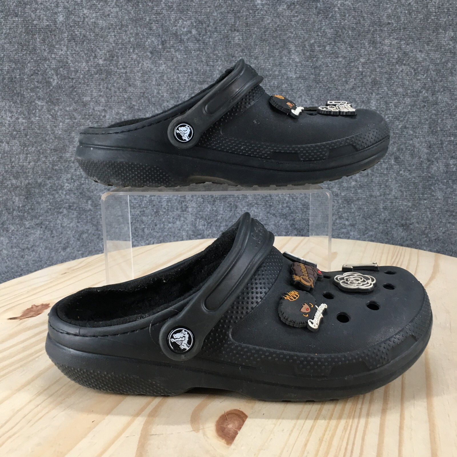 Crocs Shoes Mens 5 Womens 7 Classic Clog Black Rubber Faux Fur Queendom 203591