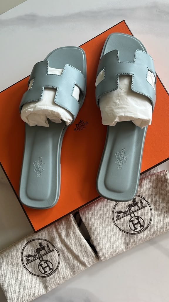 brand new hermes oran sandal slide baby blue glacier soft pastel 37 38 39 40 41