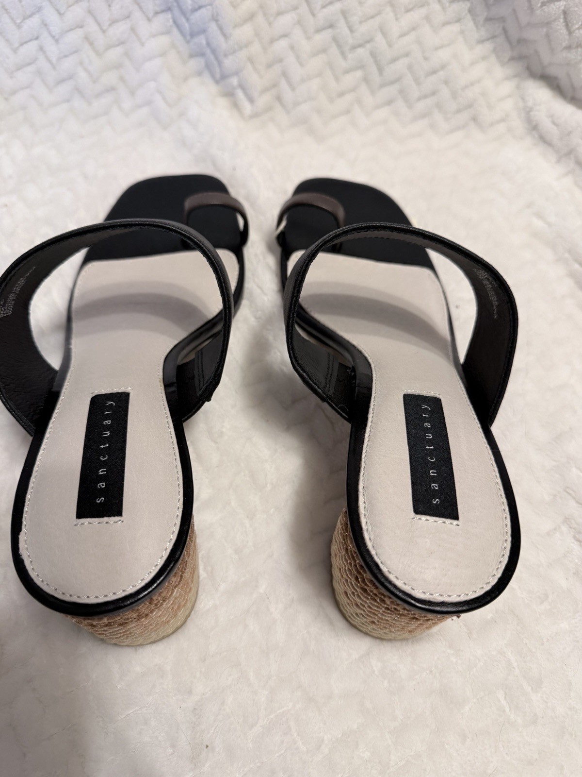 Sanctuary Bold Black Leather Toe Loop Rope Block Heel Sandals Slides Size 9M New