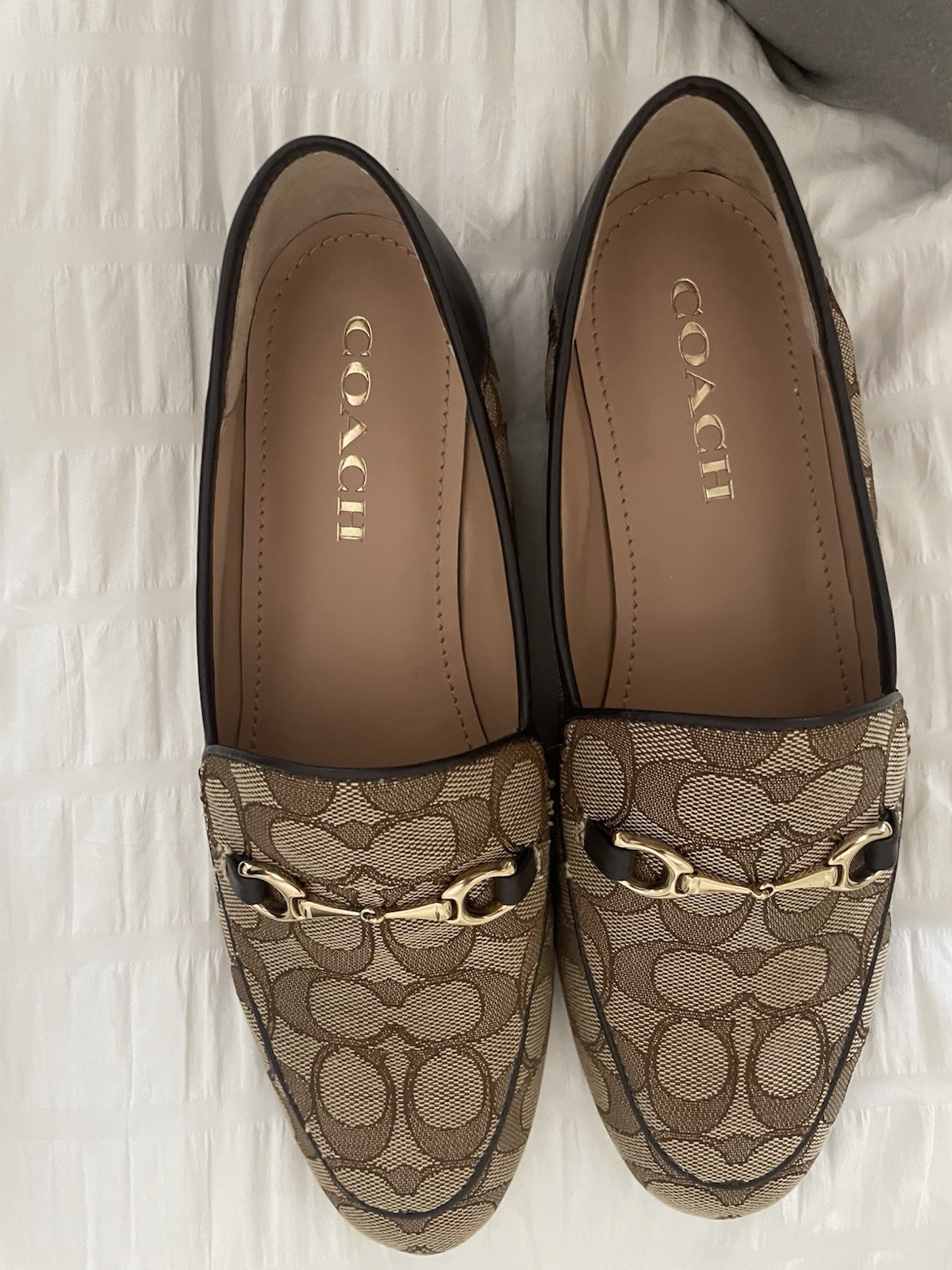 Coach Signature Jacquard Slip-On Loafer Flats Khaki/Brown Women’s 8.5B