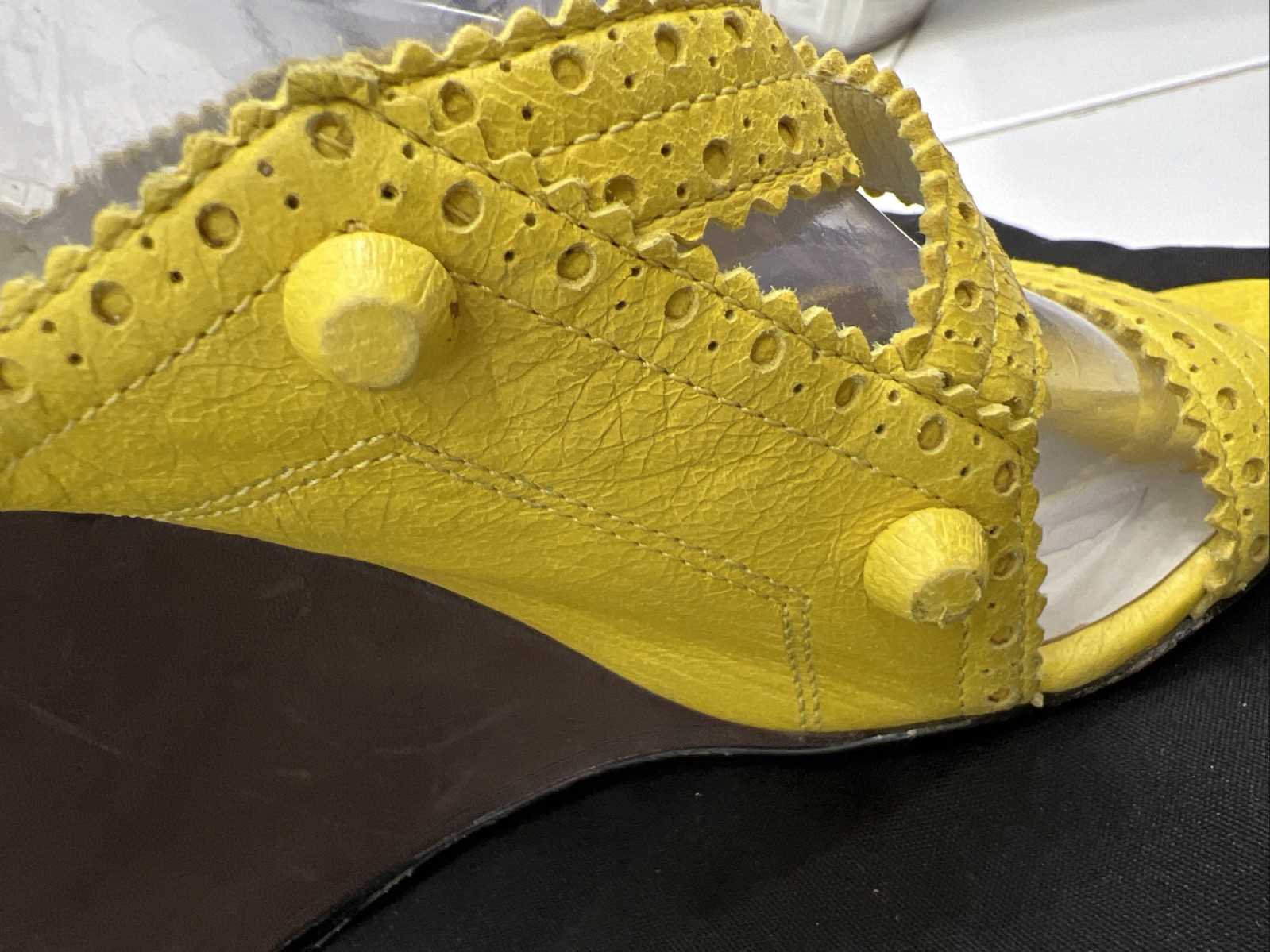 Balenciaga 40 Wedge Sandals Mules Gladiator Caged Pump Booties Yellow City Studs